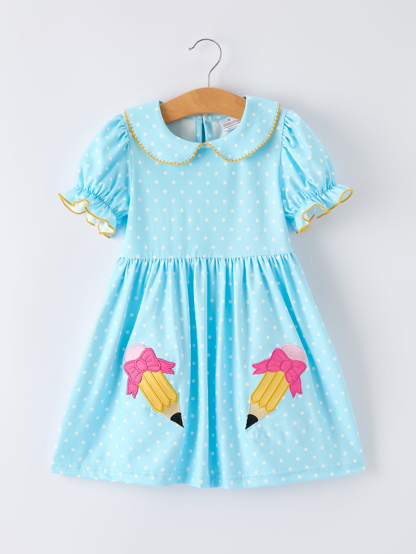 Back to School Polka Dot Girls Dress Pencil Bow Applique - Bexa Boutique
