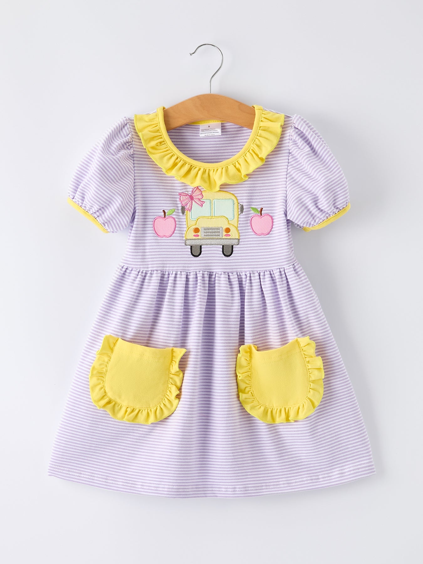 Back to School Bus Applique Ruffle Pocket Girls Dress - Bexa Boutique