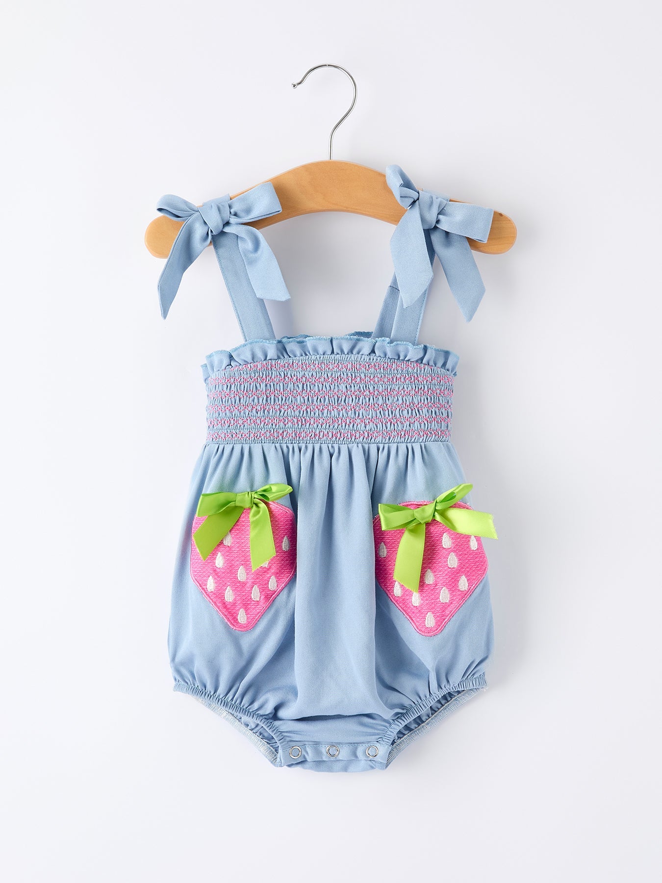 Summer Strawberry Smocked Applique Girl Romper - Bexa Boutique