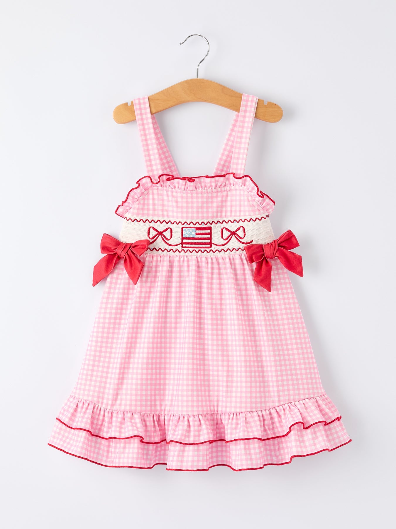 4th of July Plaid Girls Dress Bow Ruffle - Bexa Boutique