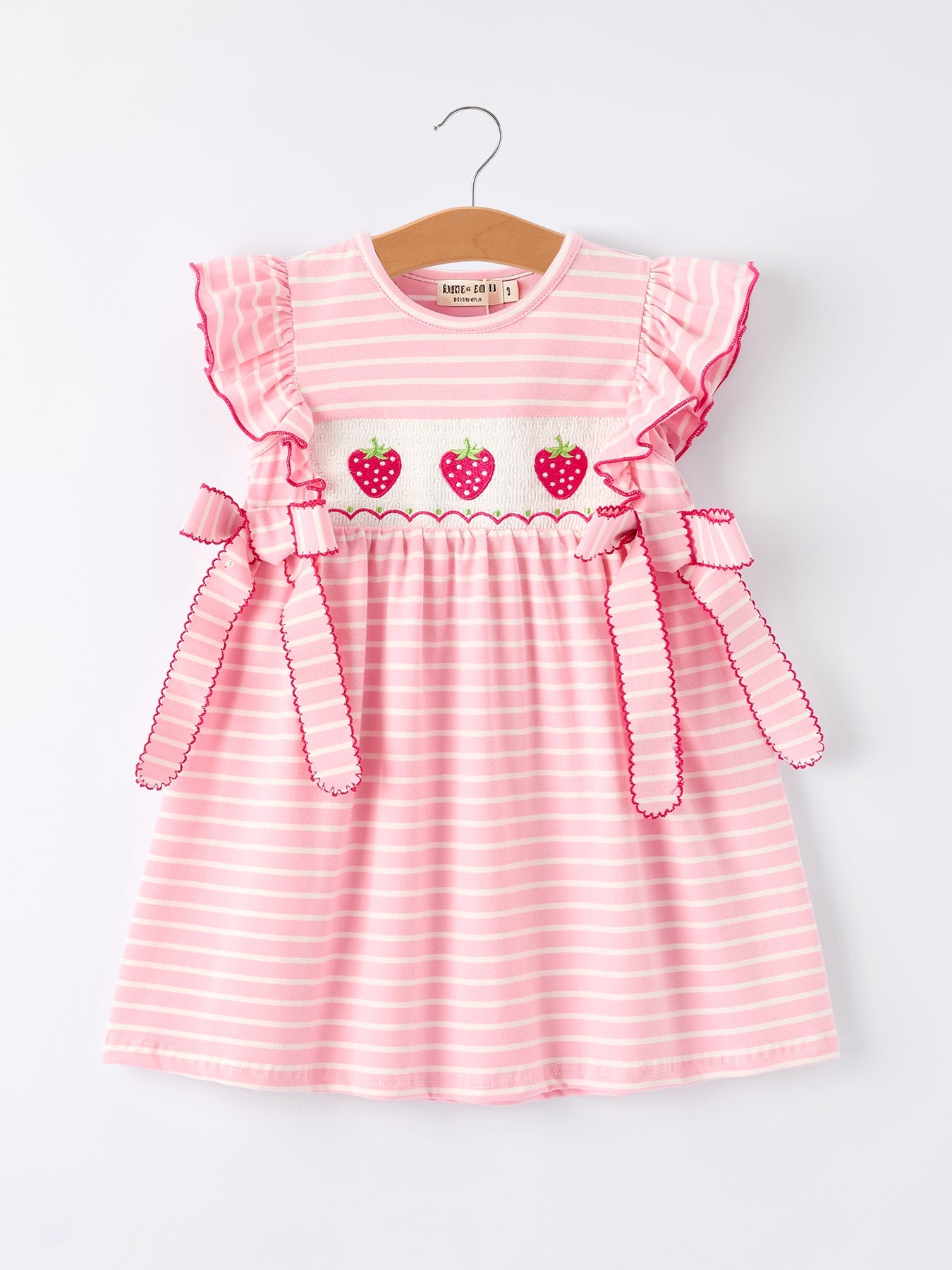 Strawberry Embroidery Pink Stripe Girl Smocked Dress - Bexa Boutique