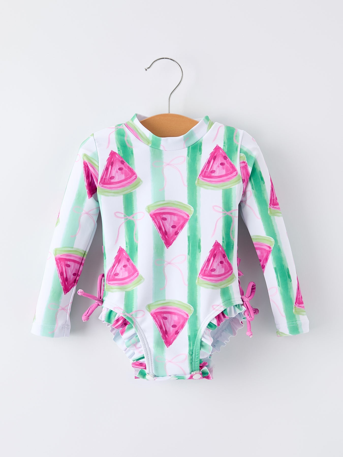 Summer Watermelon Print Girl Long Sleeve Ruffle One Piece Swimsuit - Bexa Boutique