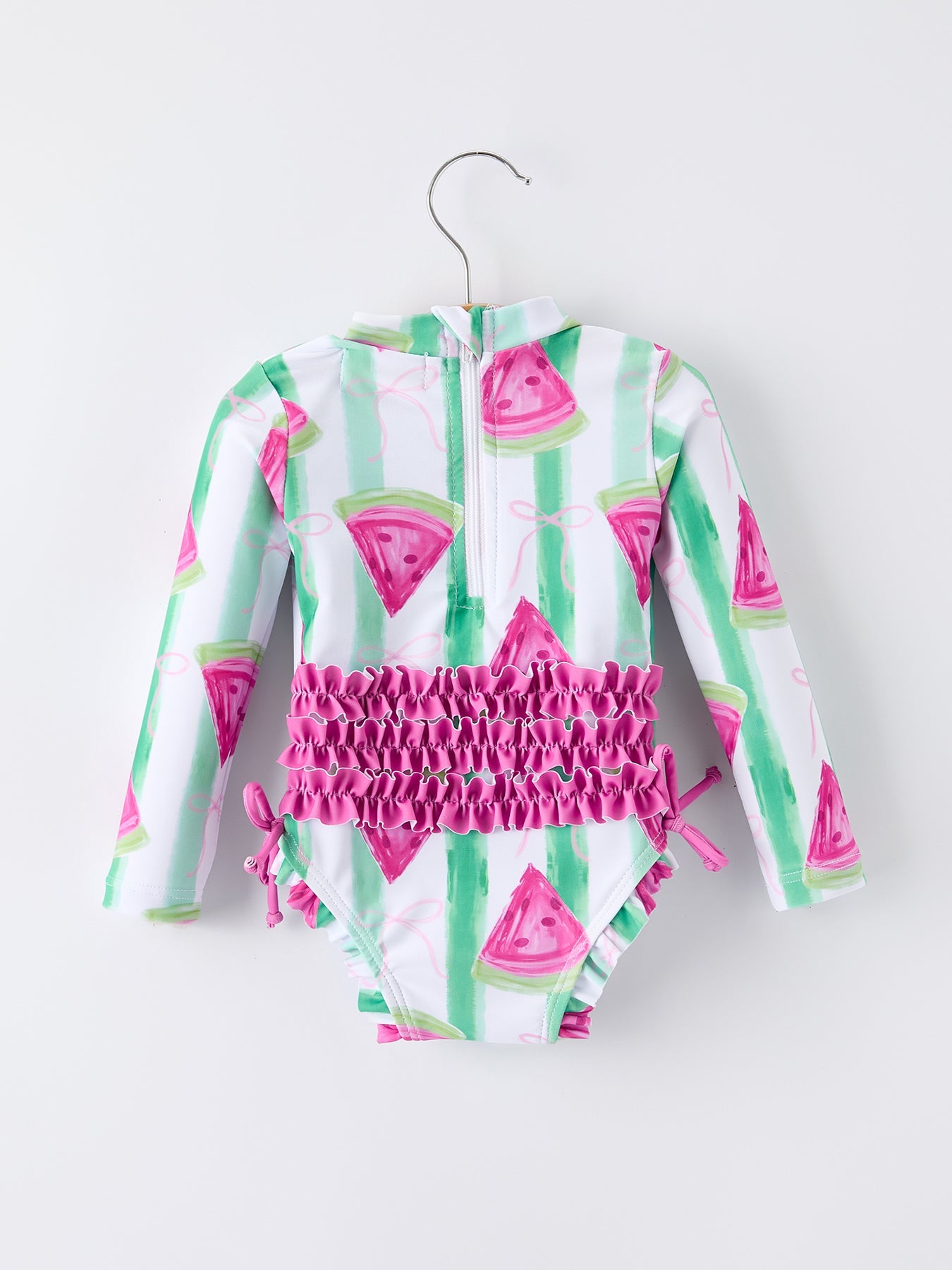 Summer Watermelon Print Girl Long Sleeve Ruffle One Piece Swimsuit - Bexa Boutique