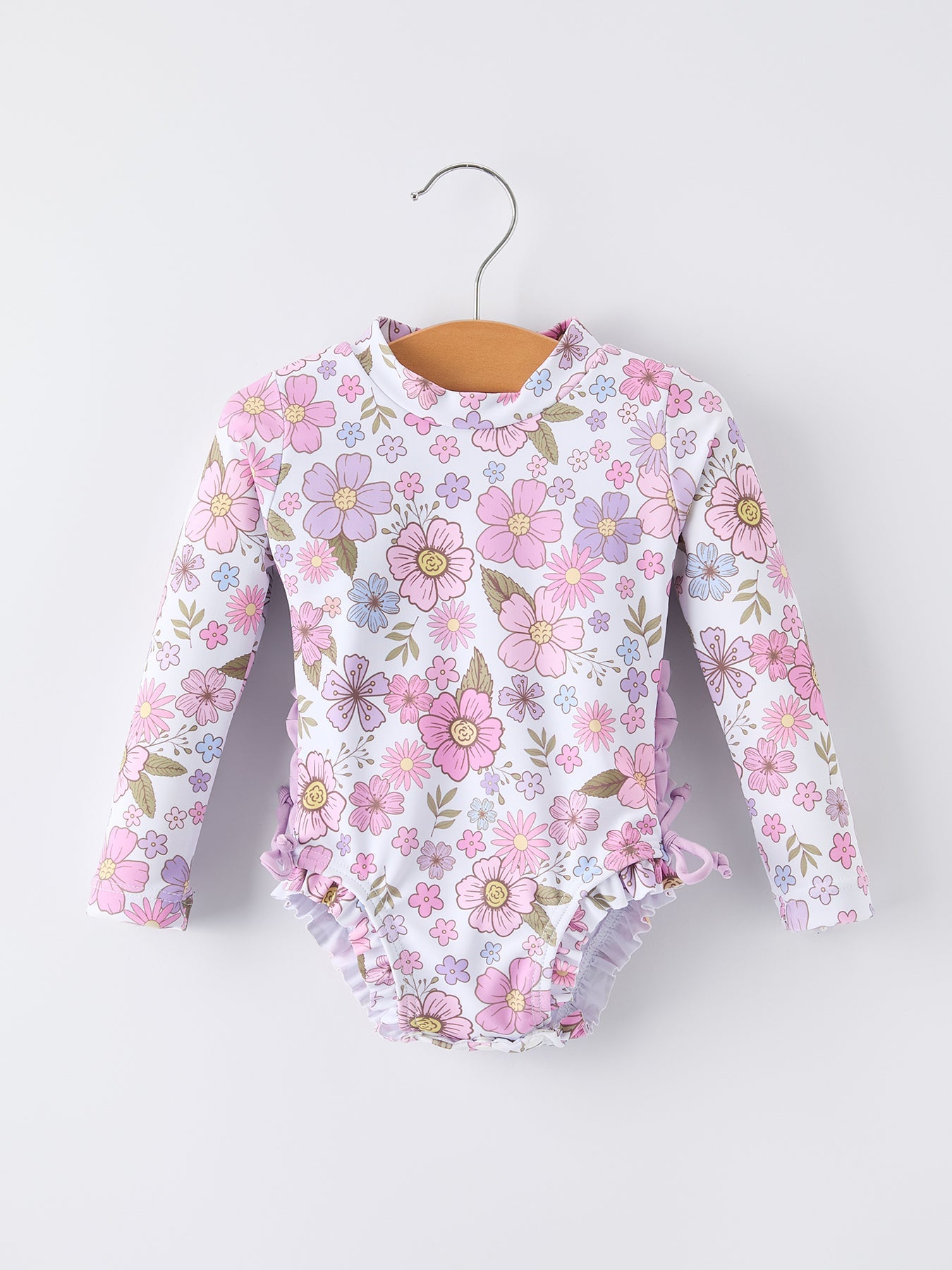 Summer Floral Print Girl Long Sleeve Ruffle One Piece Swimsuit - Bexa Boutique