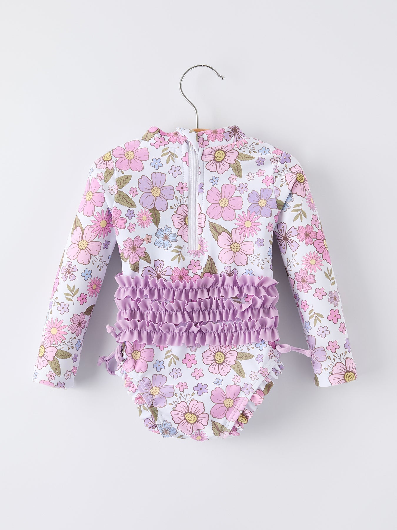 Summer Floral Print Girl Long Sleeve Ruffle One Piece Swimsuit - Bexa Boutique