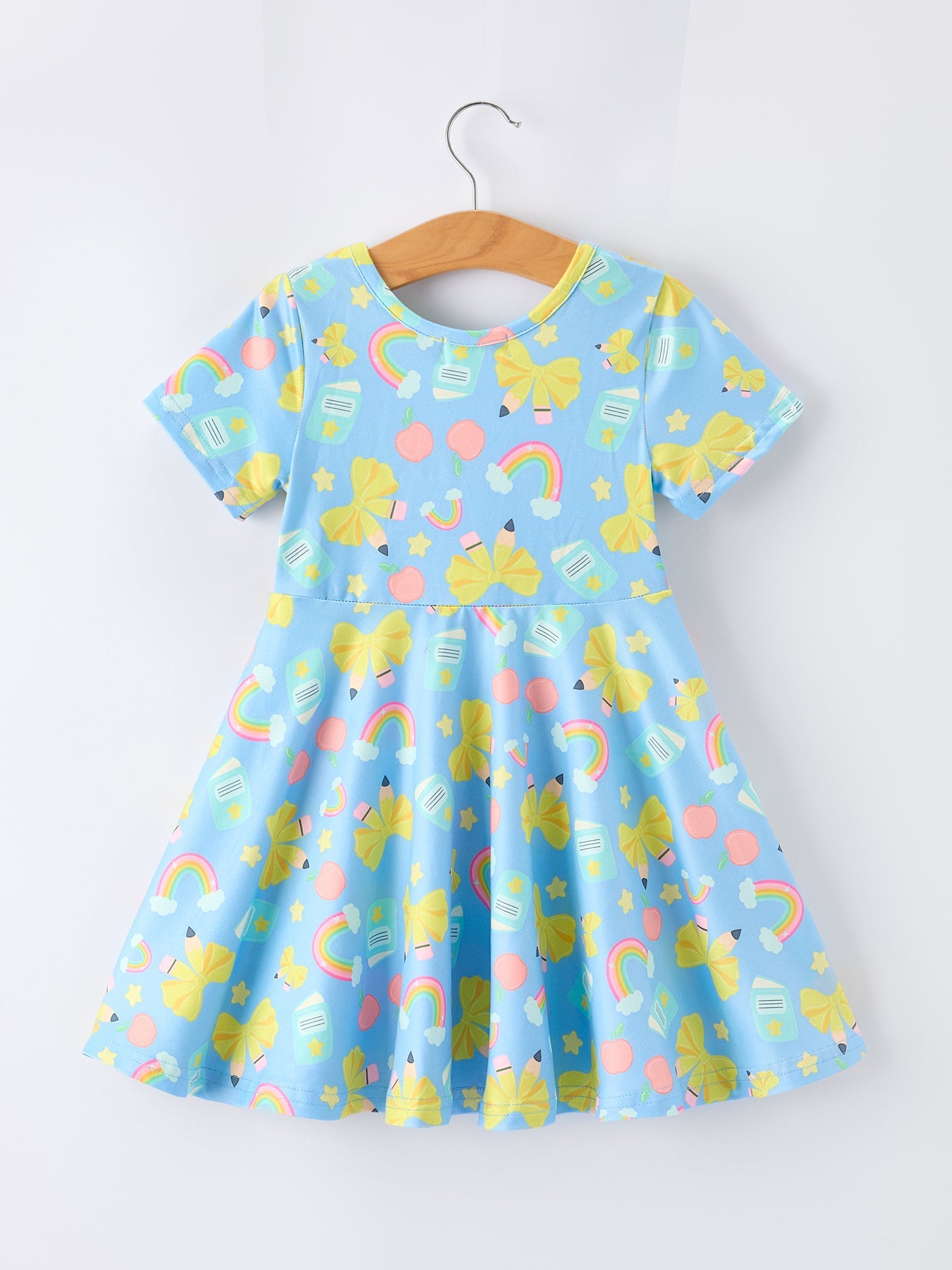 Back to School Rainbow Bow Girls Dress - Bexa Boutique