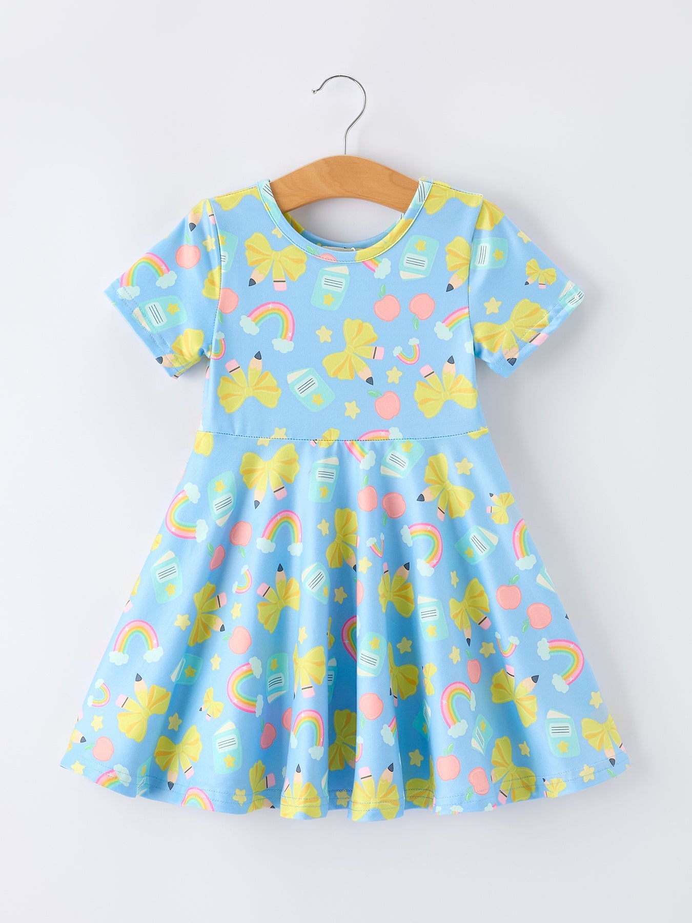 Back to School Rainbow Bow Girls Dress - Bexa Boutique
