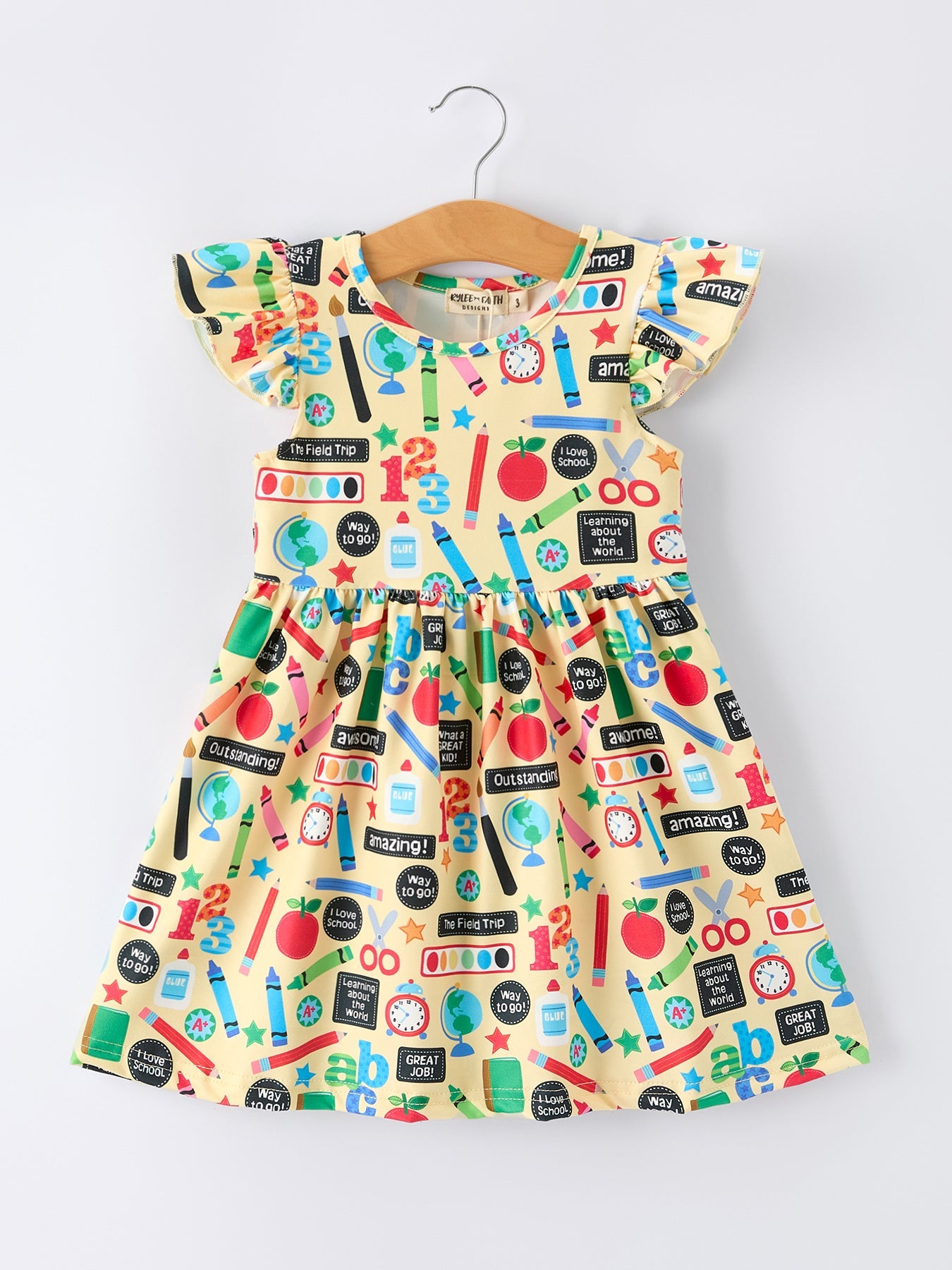 Back to School Alphabet Number Girls Dress Ruffle Sleeve - Bexa Boutique