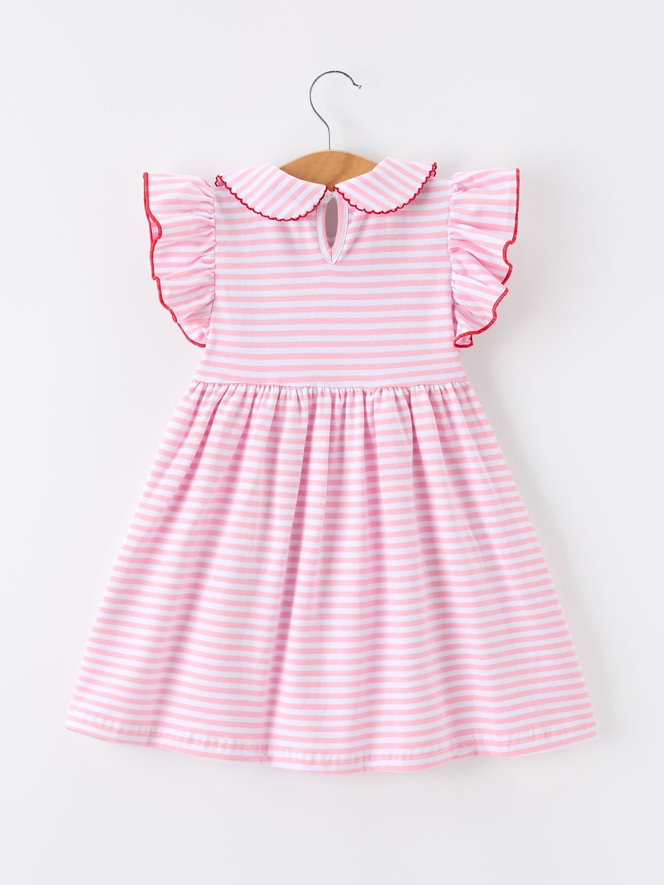 Girls Back To School Apple Applique Twirl Dress Ruffle Petal Collar - Bexa Boutique