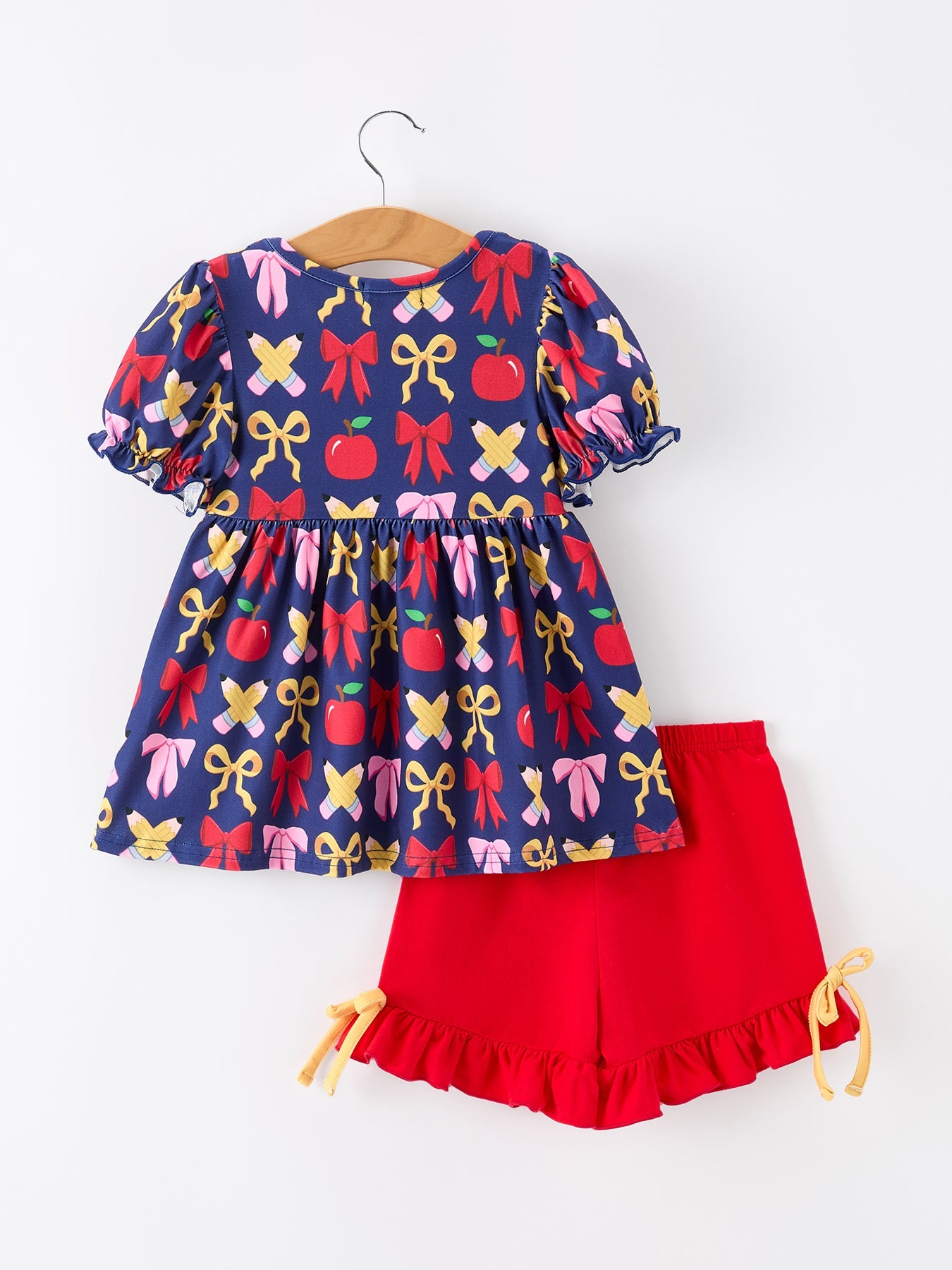Girls Back To School Apple Pencil Outfit Set Bow Ruffle - Bexa Boutique