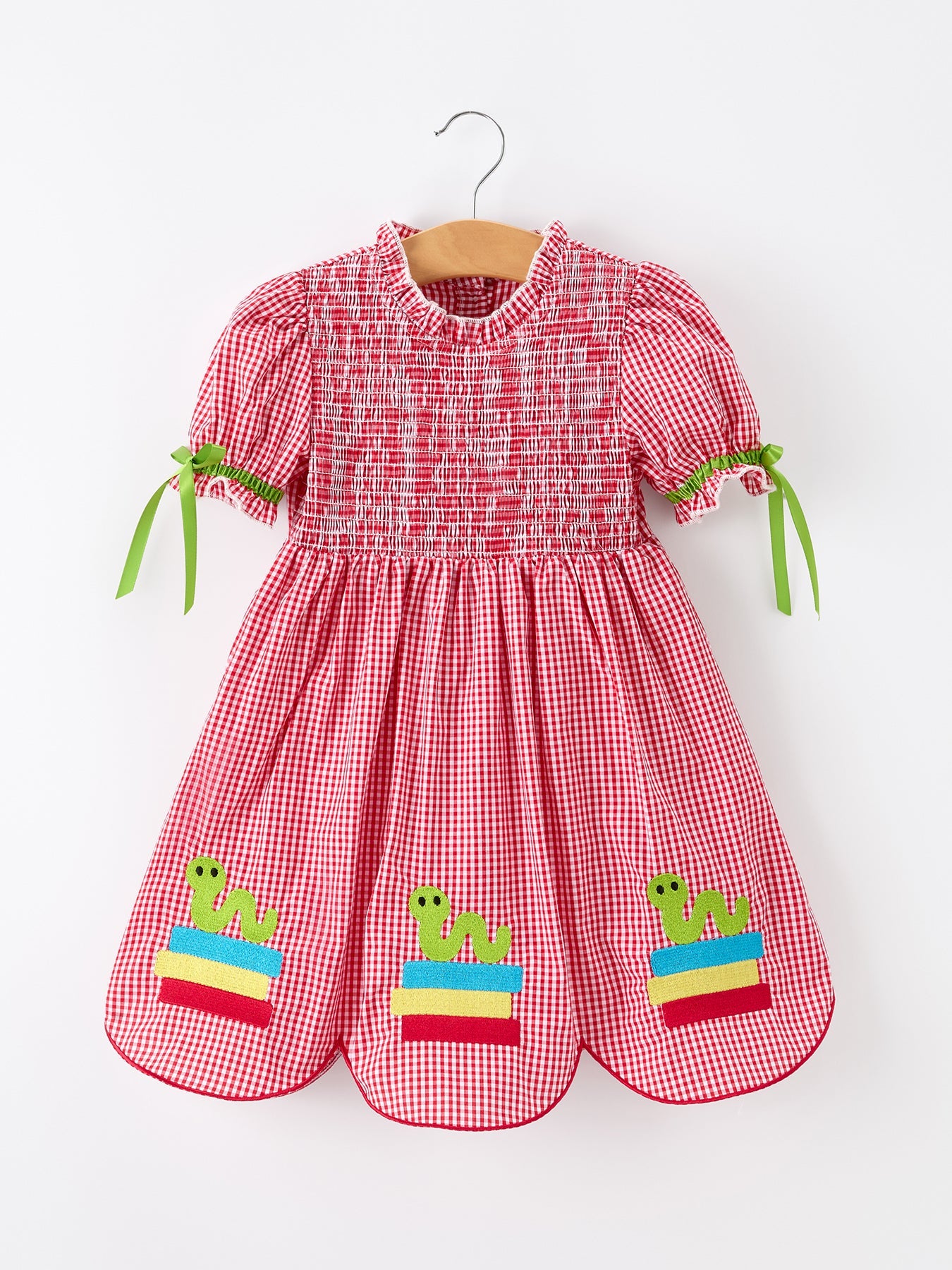 Girls Back To School Worm Plaid Twirl Dress Smocked - Bexa Boutique
