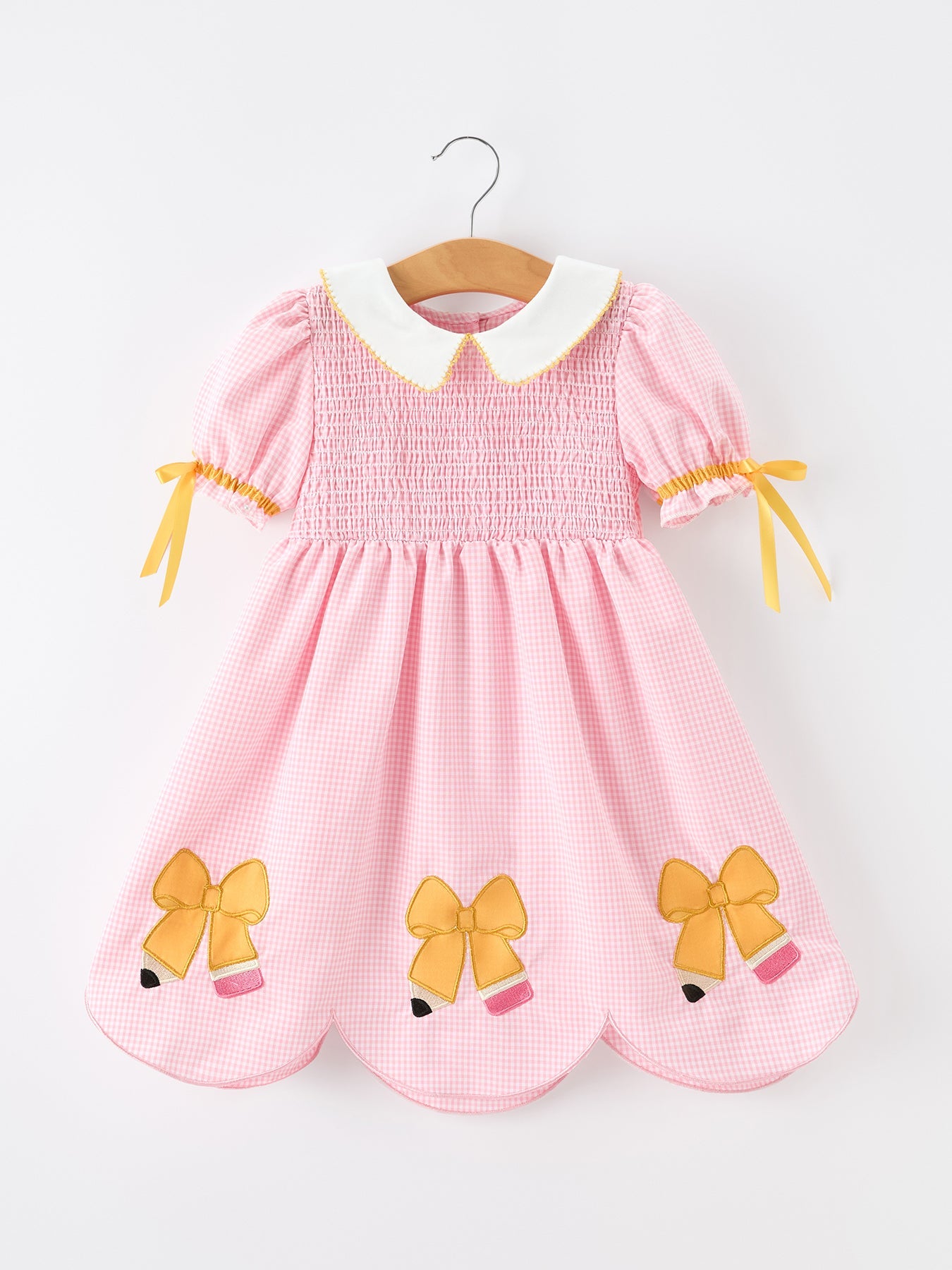 Girls Back To School Pencil Twirl Dress Bow Applique Smocked - Bexa Boutique