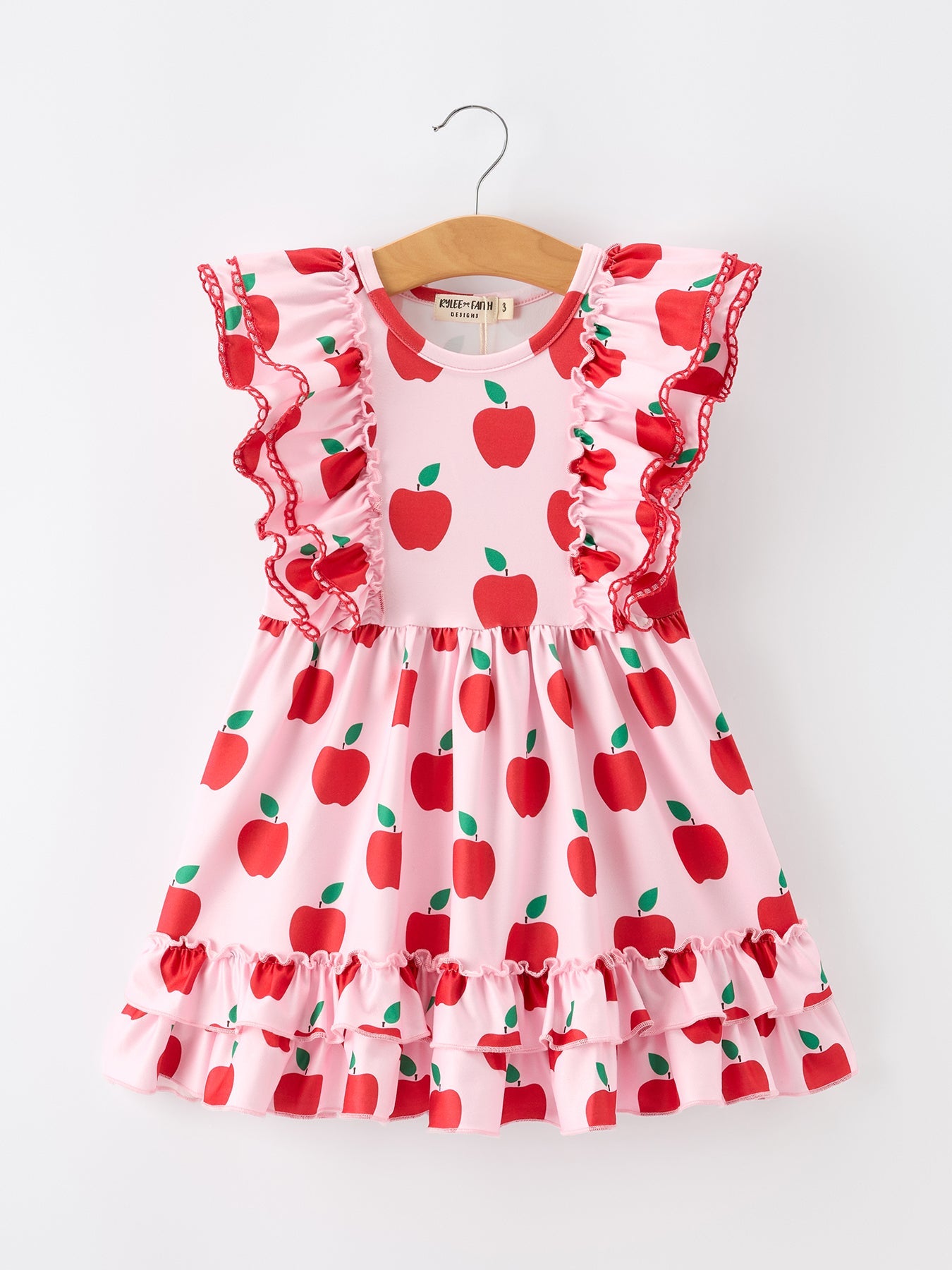 Girls Back To School Apple Twirl Dress Ruffle Flutter Sleeve - Bexa Boutique