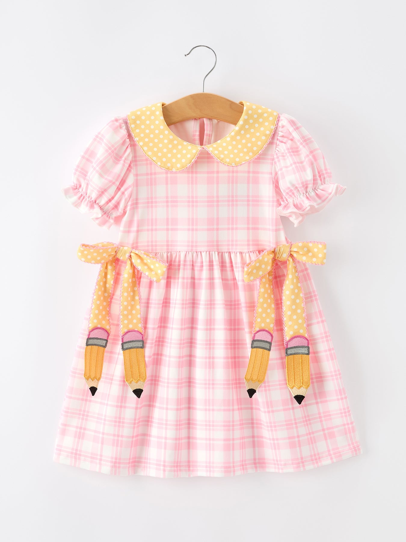 Girls Back To School Pencil Plaid Twirl Dress Bow Petals Collar - Bexa Boutique
