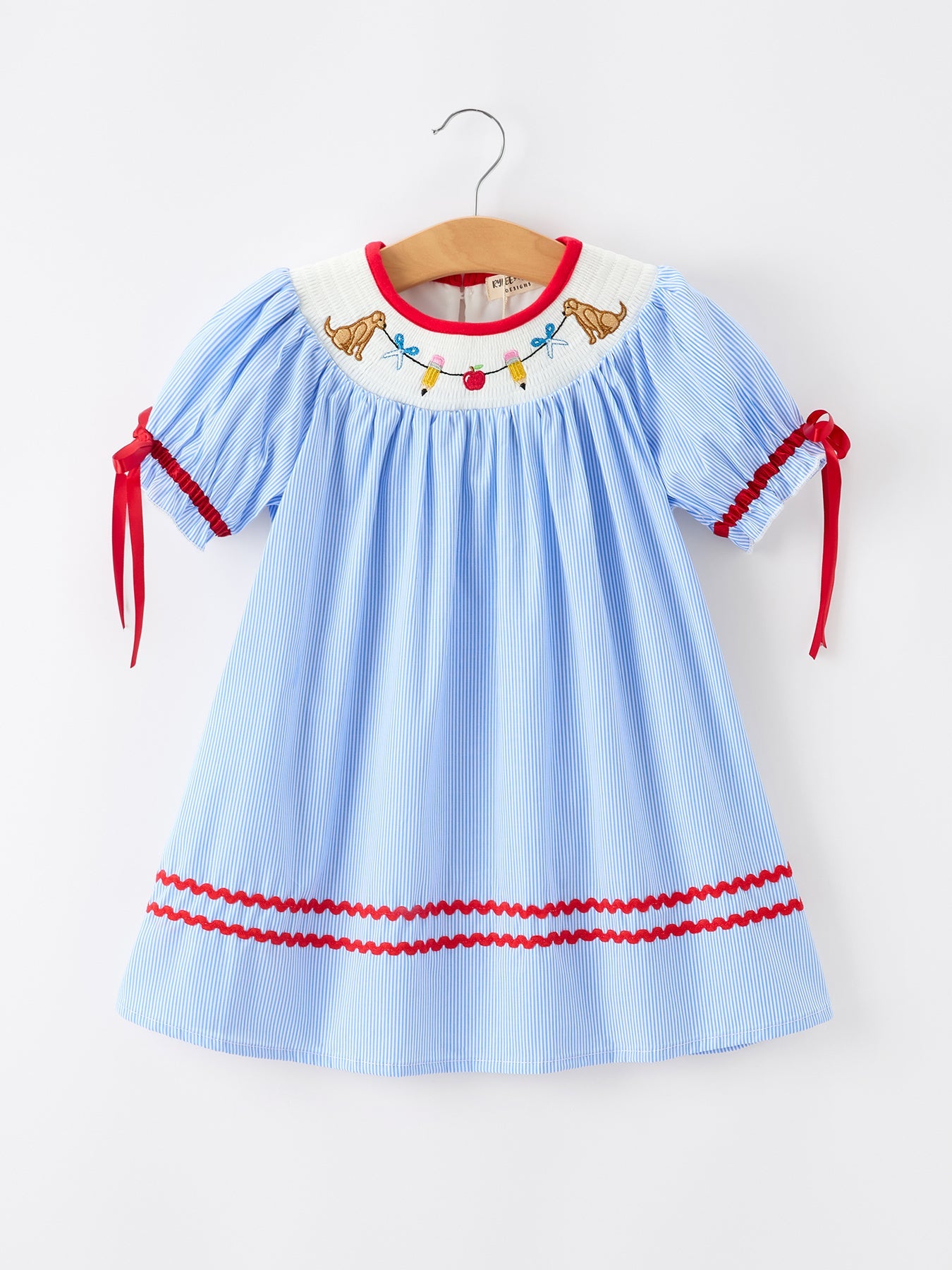 Back To School Apple Pencil Embroidery Dress - Bexa Boutique