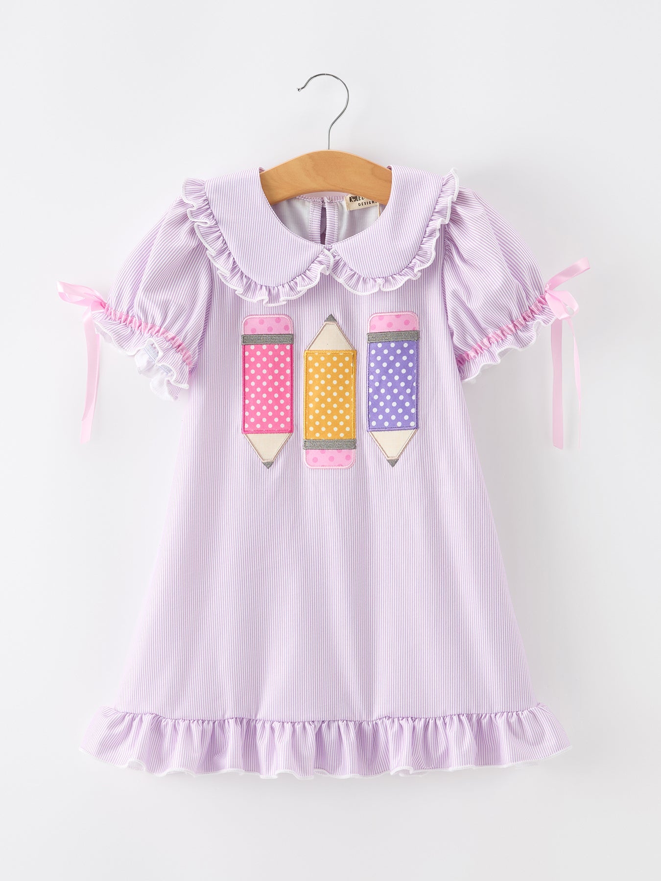 Back To School Pencil Applique Girls Purple Dress Petals Collar Ruffle - Bexa Boutique