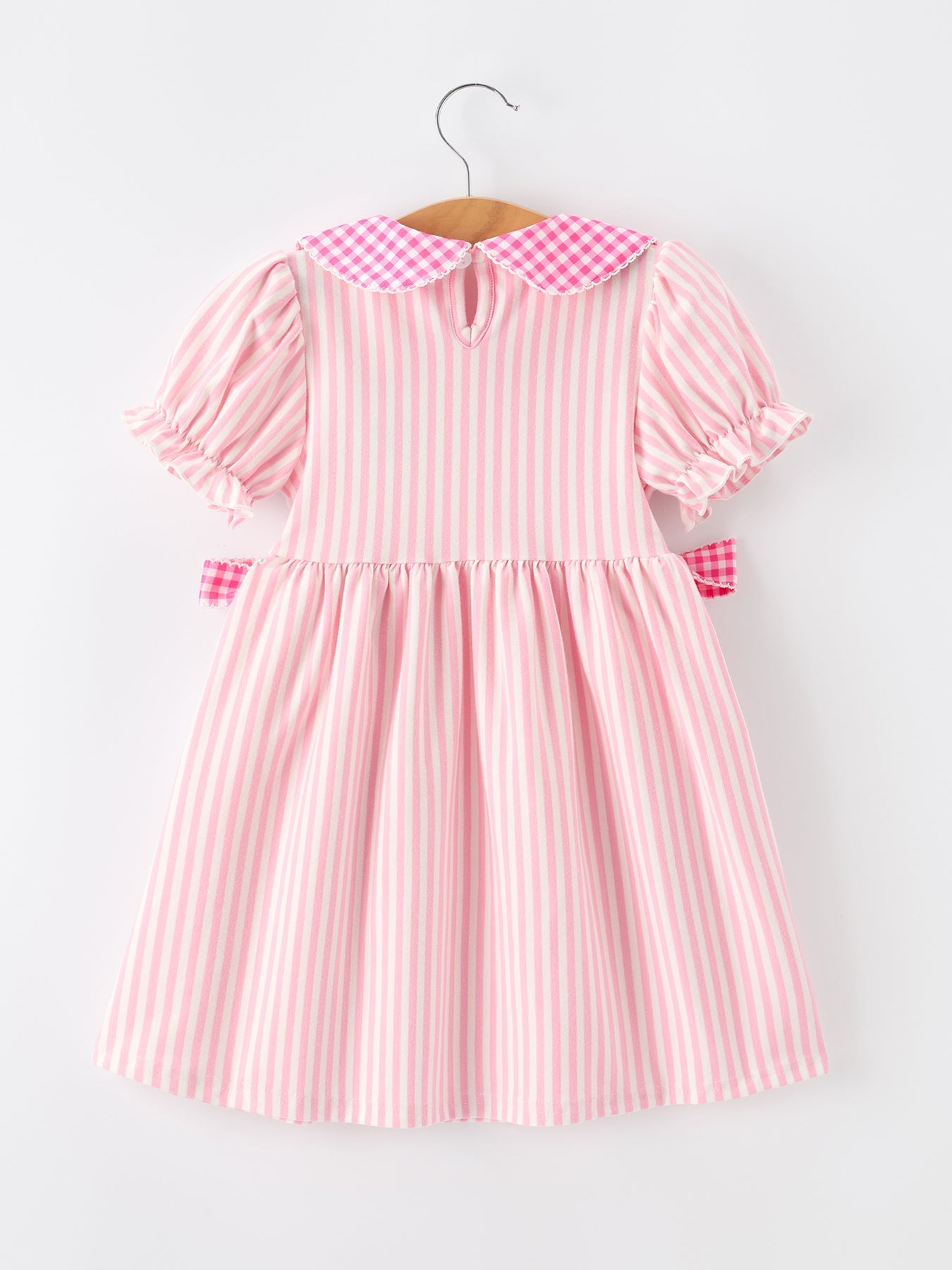 Girls Back To School Pink Plaid Petals Collar Pencil Applique Dress - Bexa Boutique