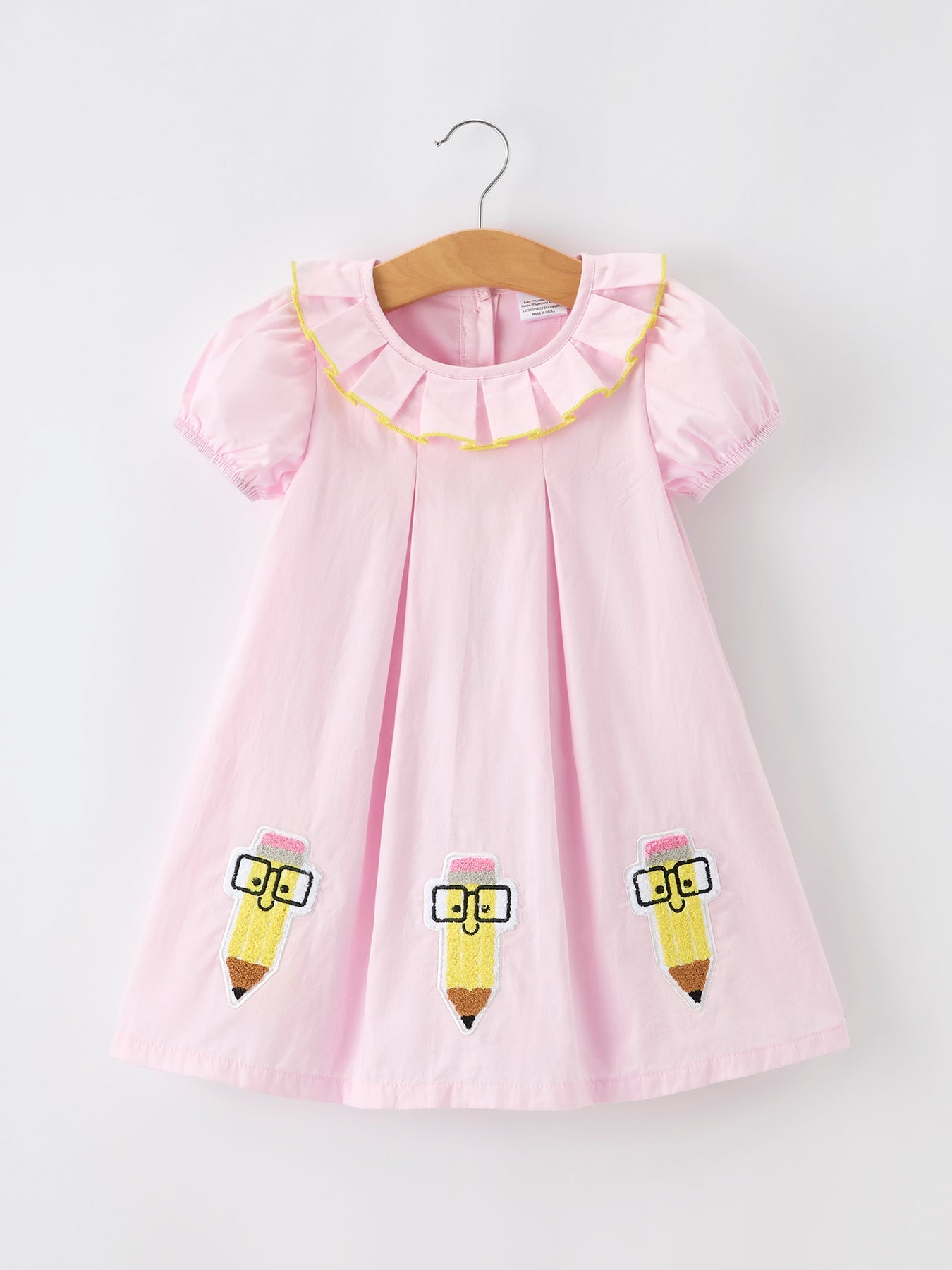 Back to School Pink Pencil Applique Ruffle Collar Girls Dress - Bexa Boutique