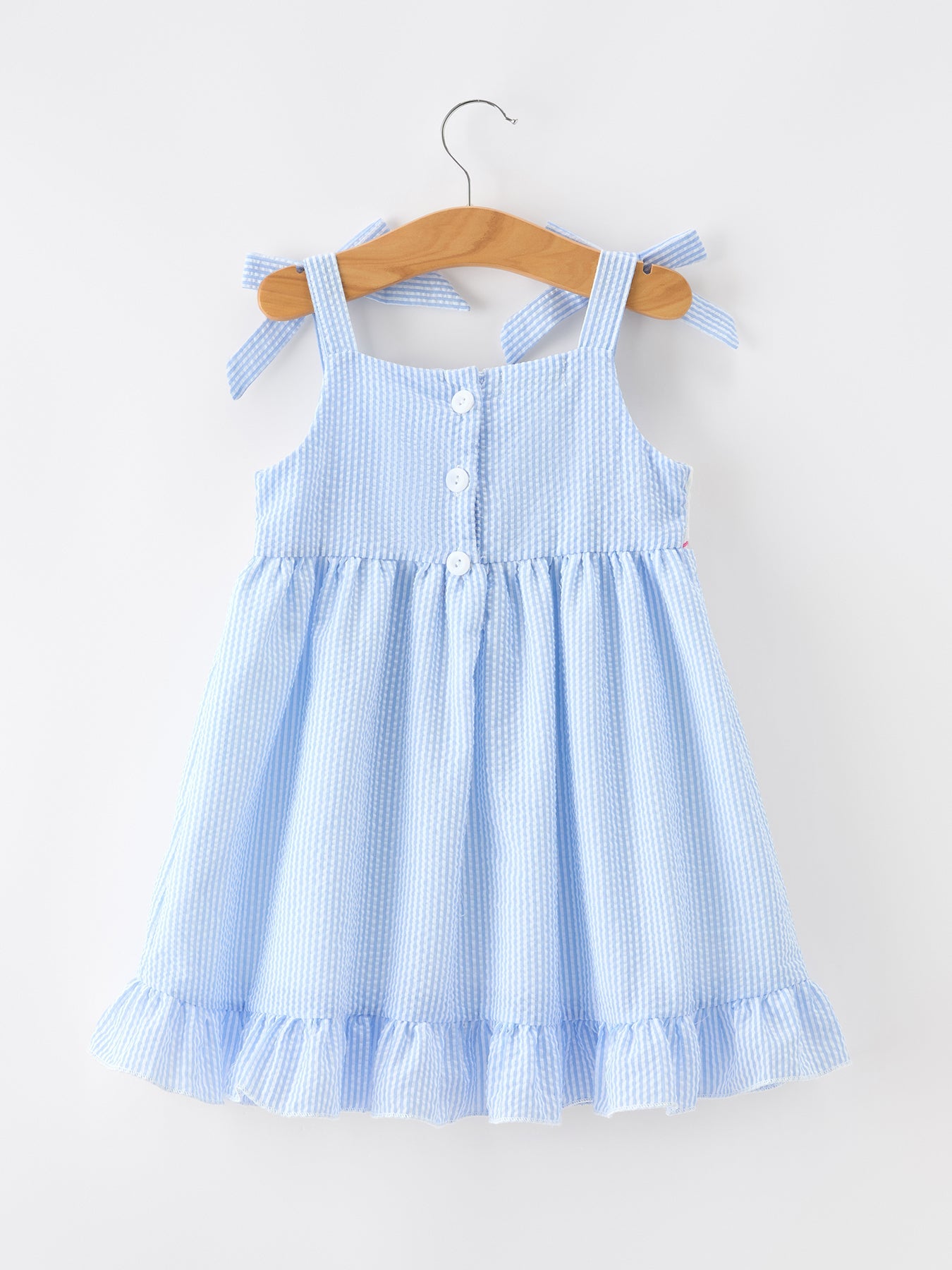 Whale Embroidered Smocked Seersucker Girls Dress Bow - Bexa Boutique