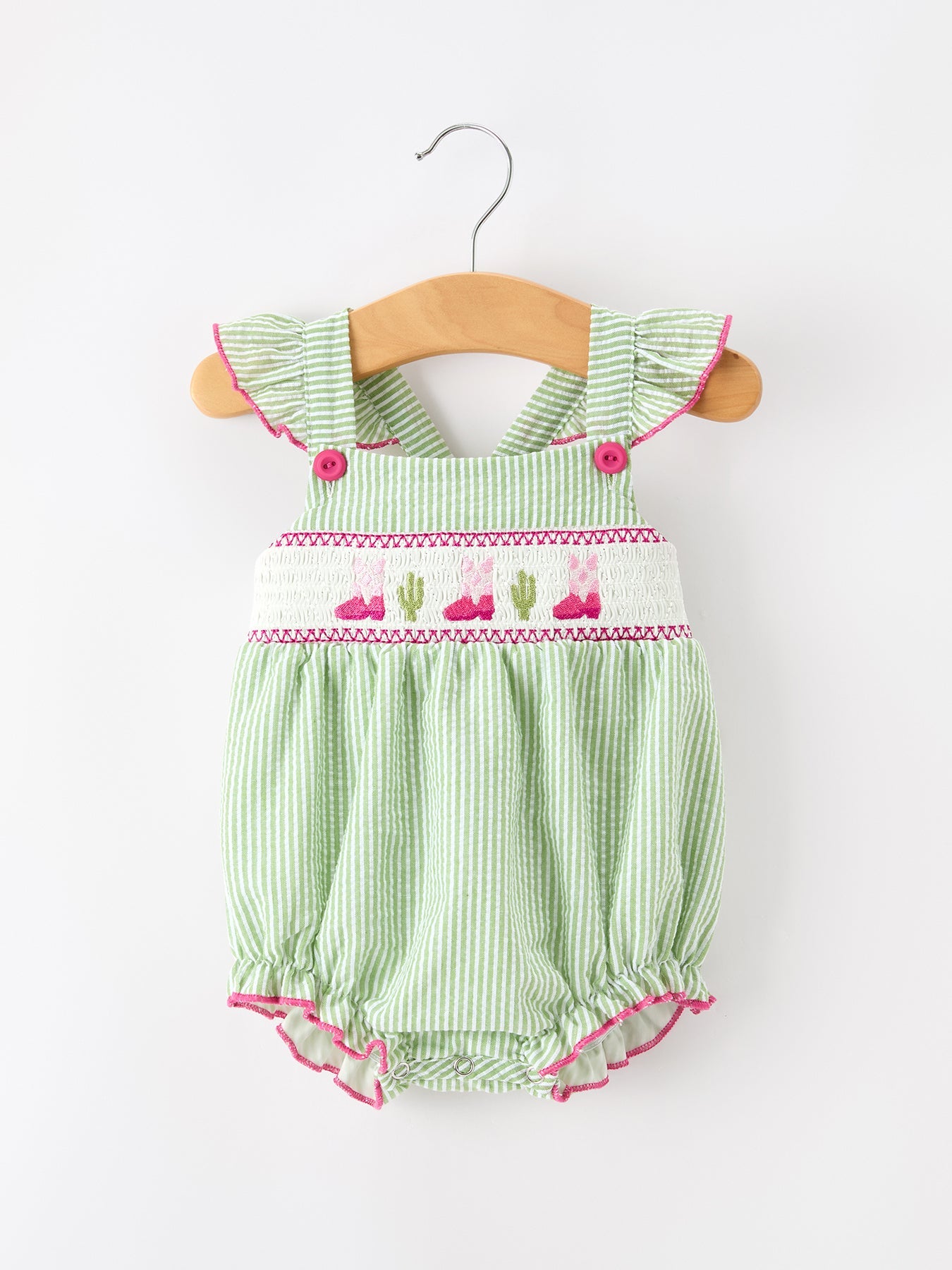 Western Boots Cactus Girls Romper Stripe Ruffle Strap - Bexa Boutique