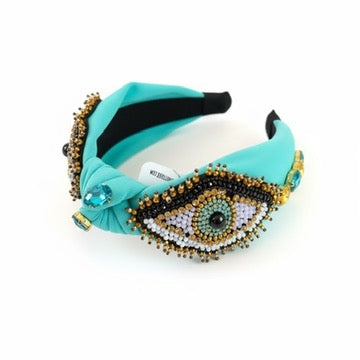 Evil Eye Beaded Headband - geometric; blue - Bexa Boutique