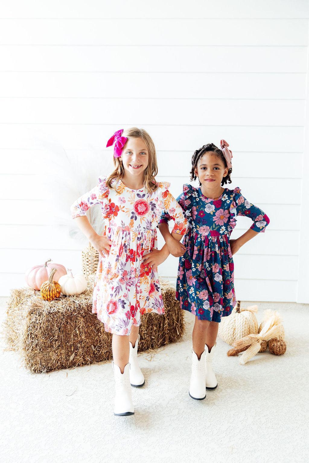 Tangerine Leaves Ruffle Twirl Dress