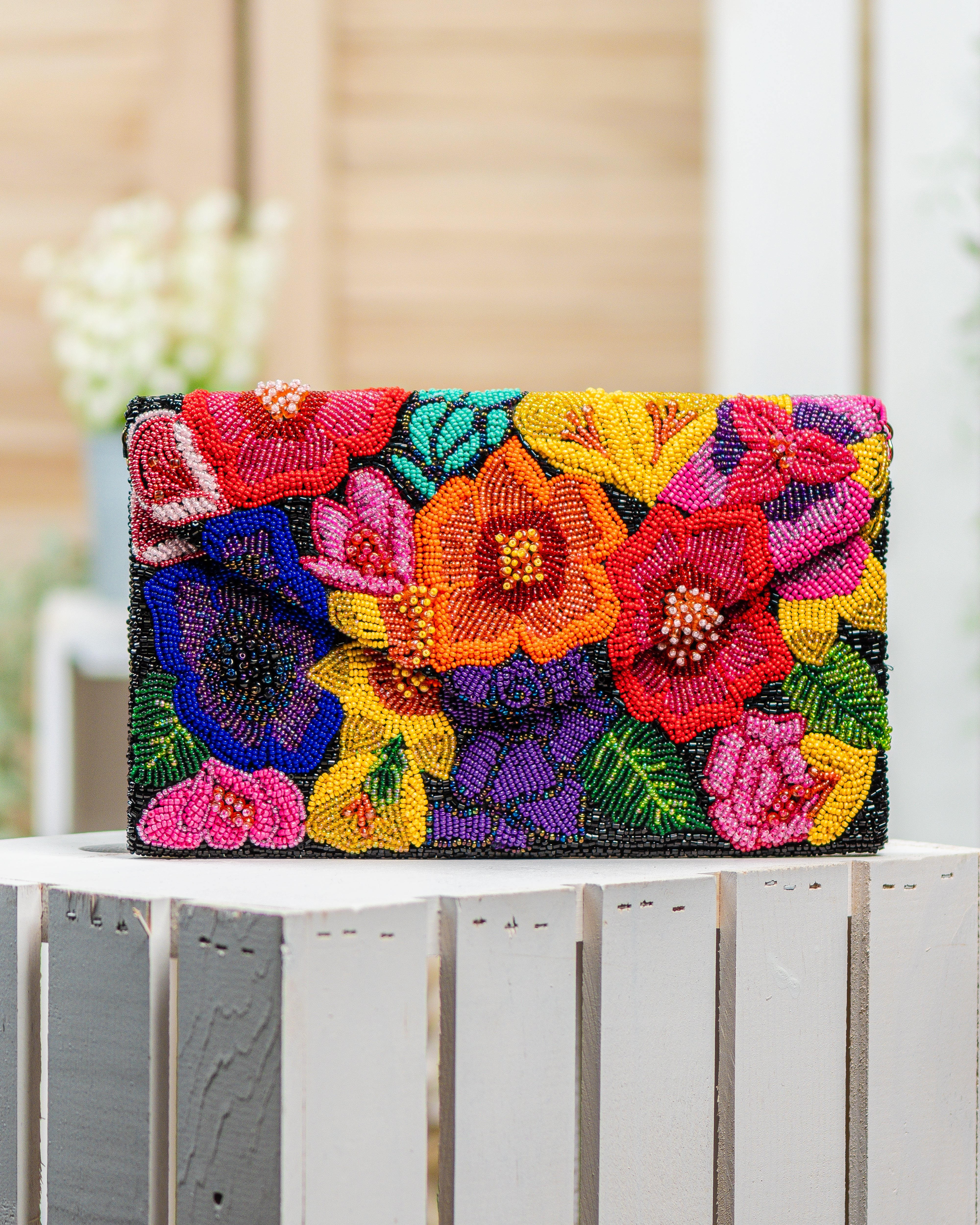 3D Fiesta Flower Black Clutch Crossbody Bag - Bexa Boutique