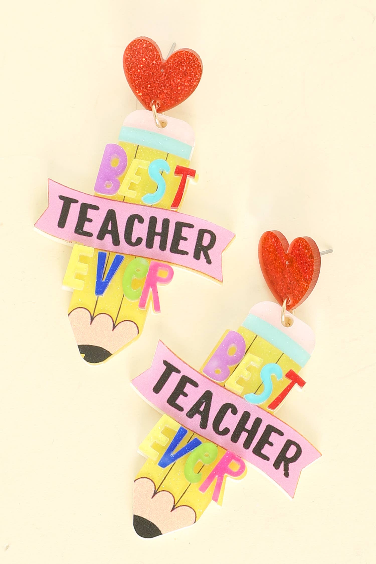 Best Teacher Ever Acrylic Pencil Post Earrings - Bexa Boutique