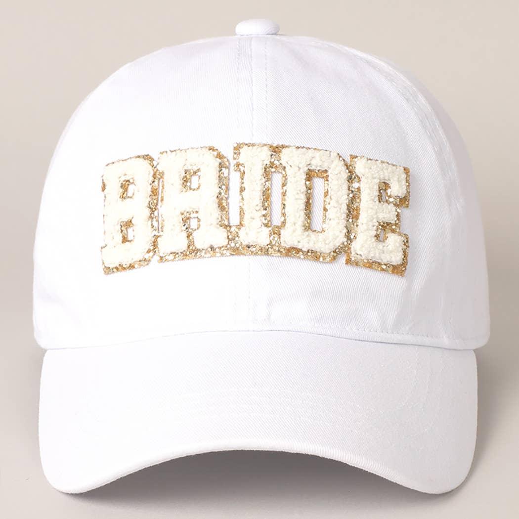 BRIDE Chenille Letter Baseball Cap - WHITE - Bexa Boutique