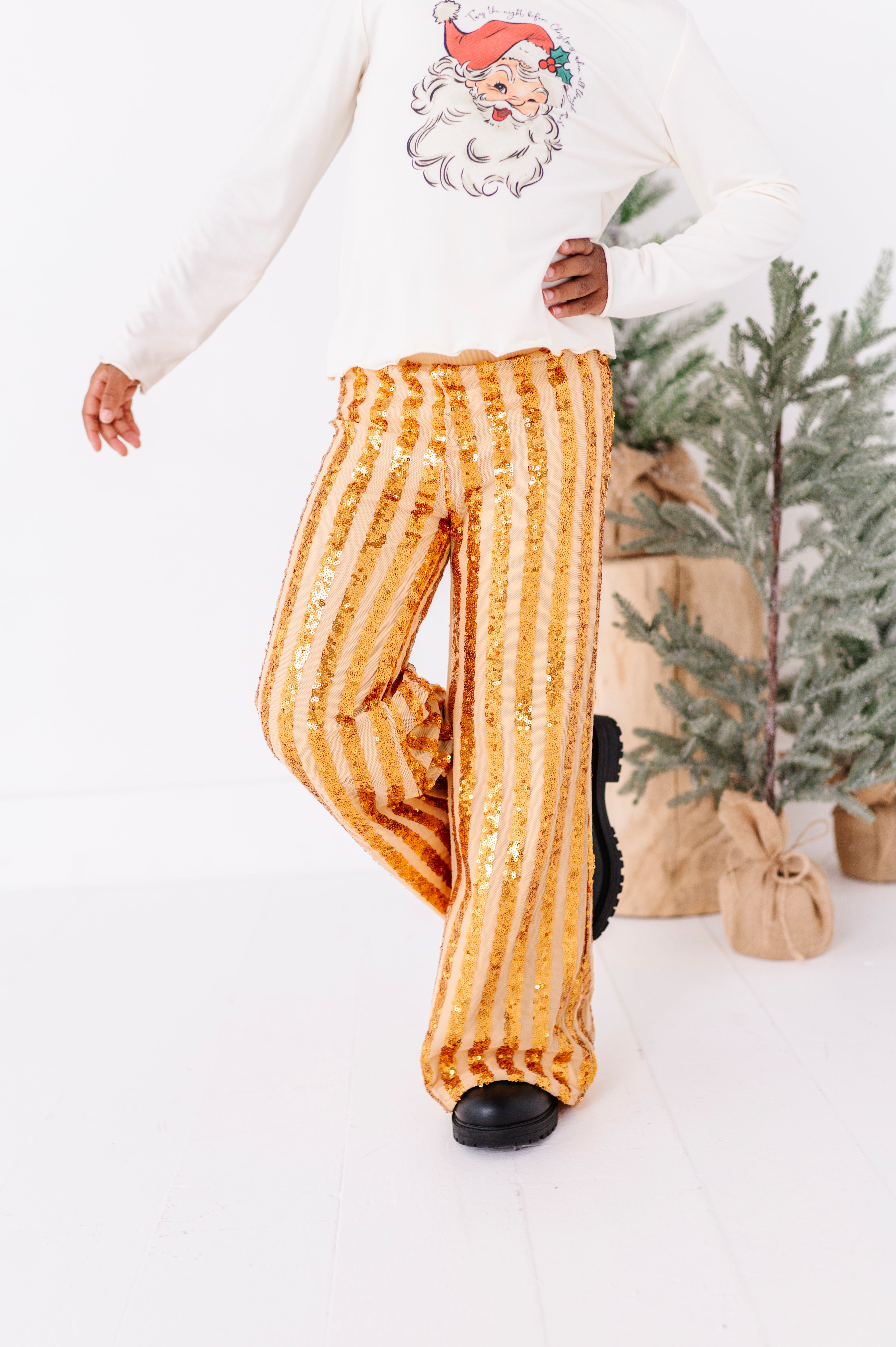 Gold Sequin Stripe Pants | Wide-Leg Pants