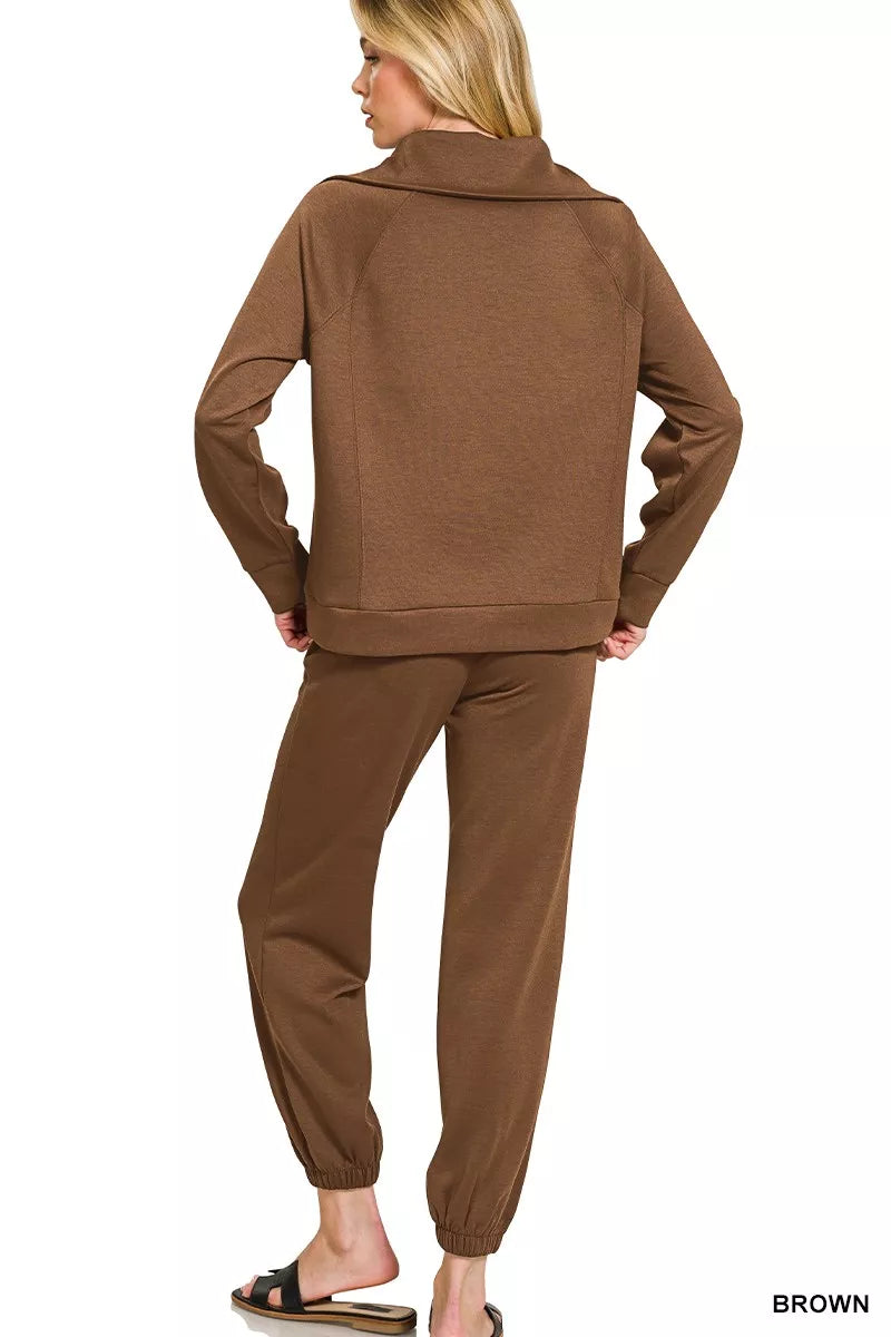 クィーズヘナ Zenana Scuba Half Zip Sweatshirts and Joggers Set – Bexa Boutique