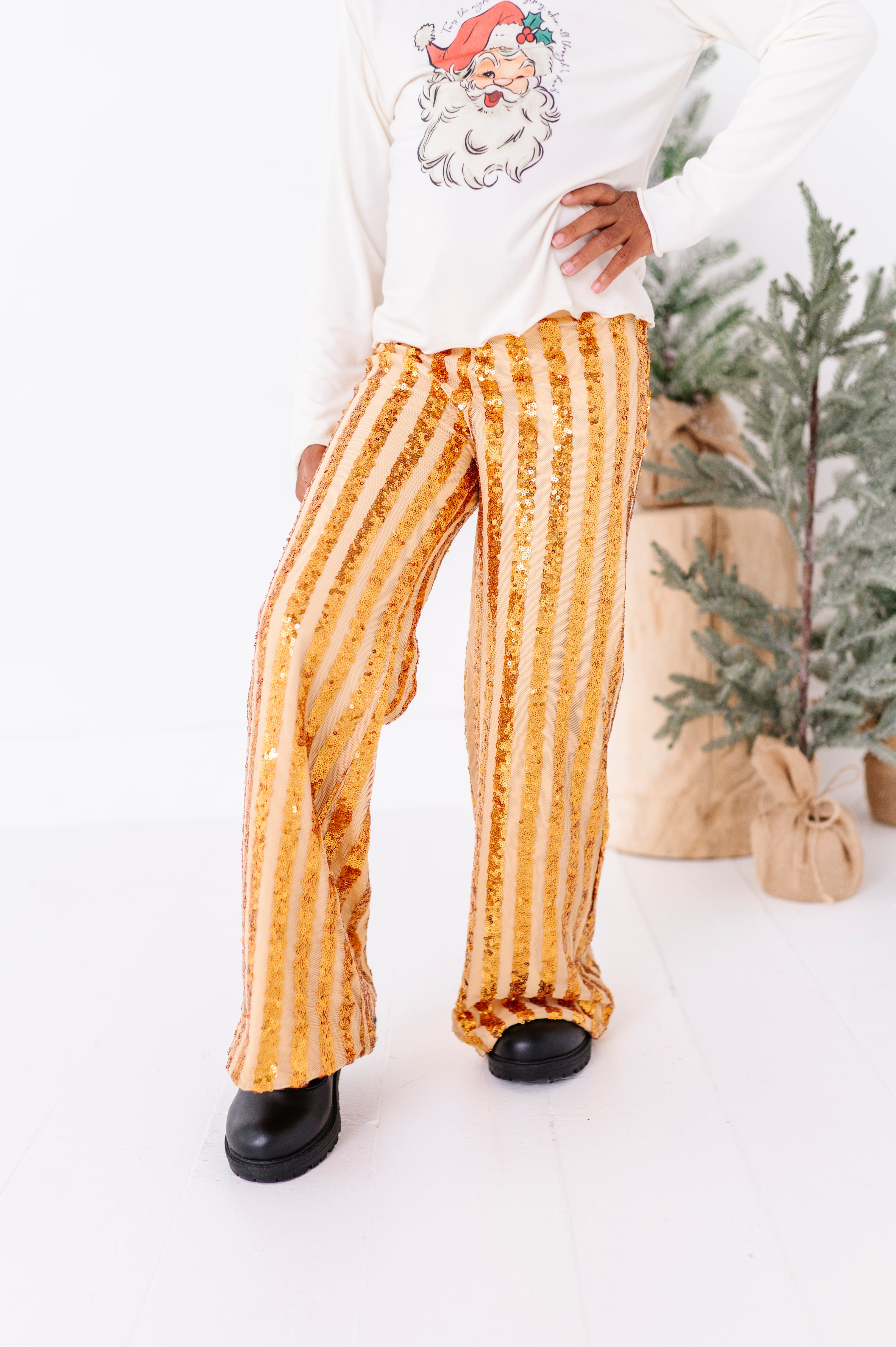 Gold Sequin Stripe Pants | Wide-Leg Pants