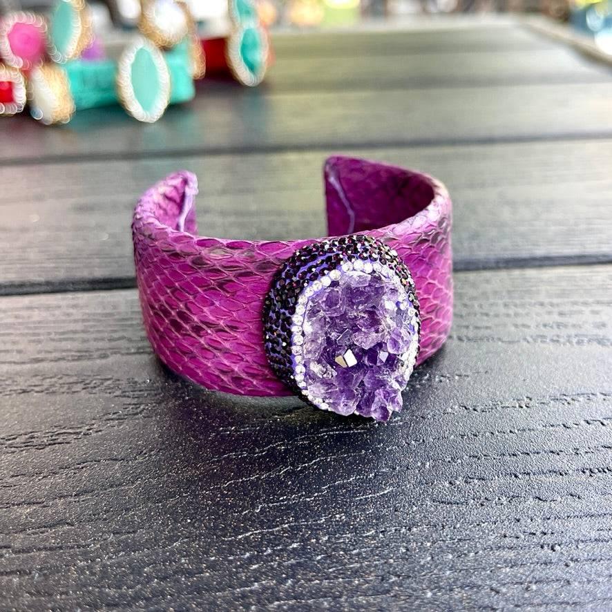 Luxury Dark Purple Raw Amethyst Cuff Bracelet - Bexa Boutique