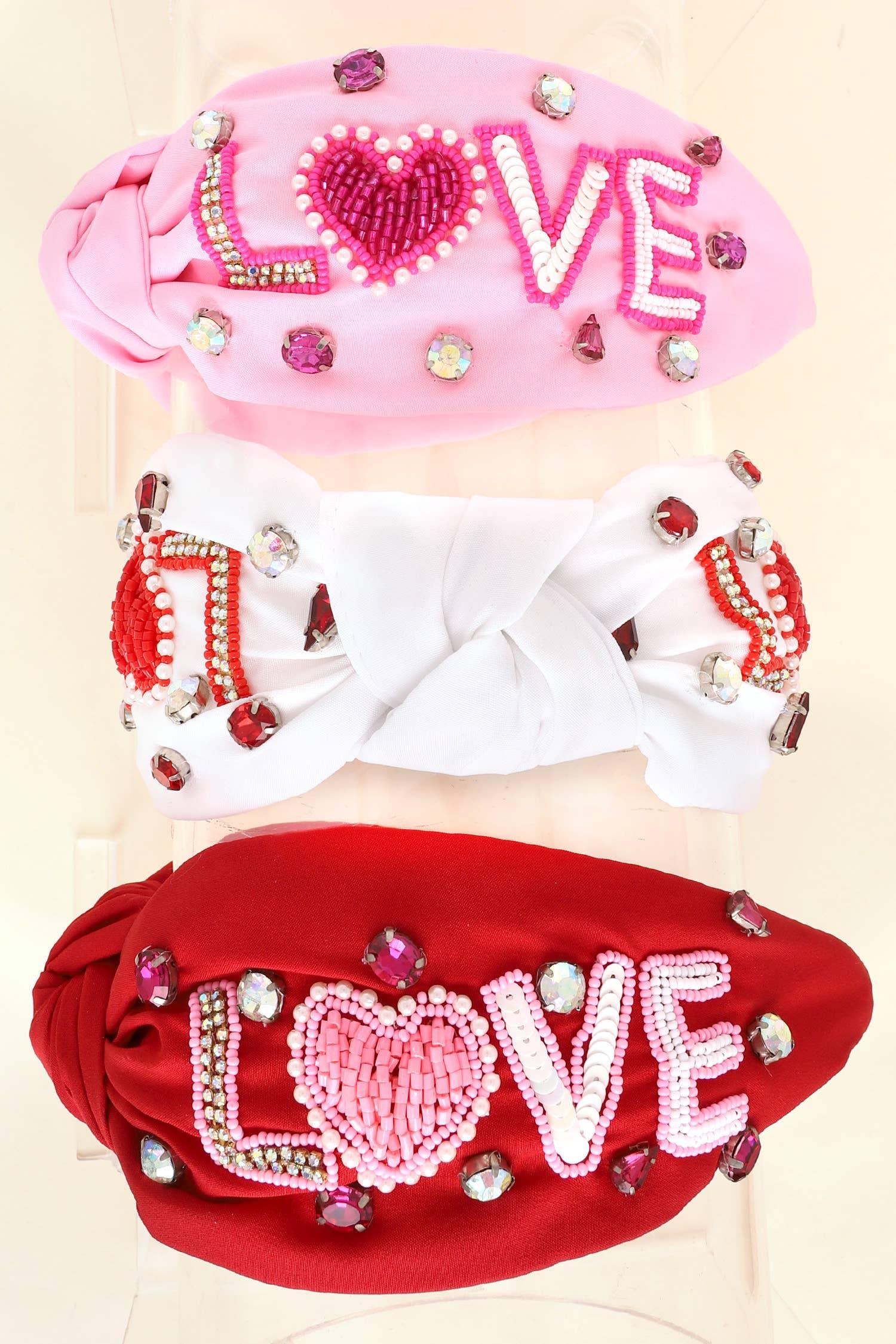 Valentines Day Top Knotted Embellished Headband: Red - Bexa Boutique
