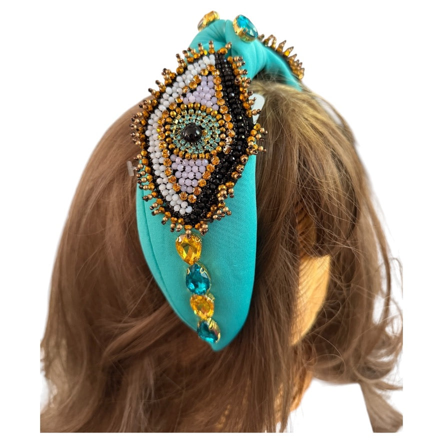 Evil Eye Beaded Headband - geometric; blue - Bexa Boutique