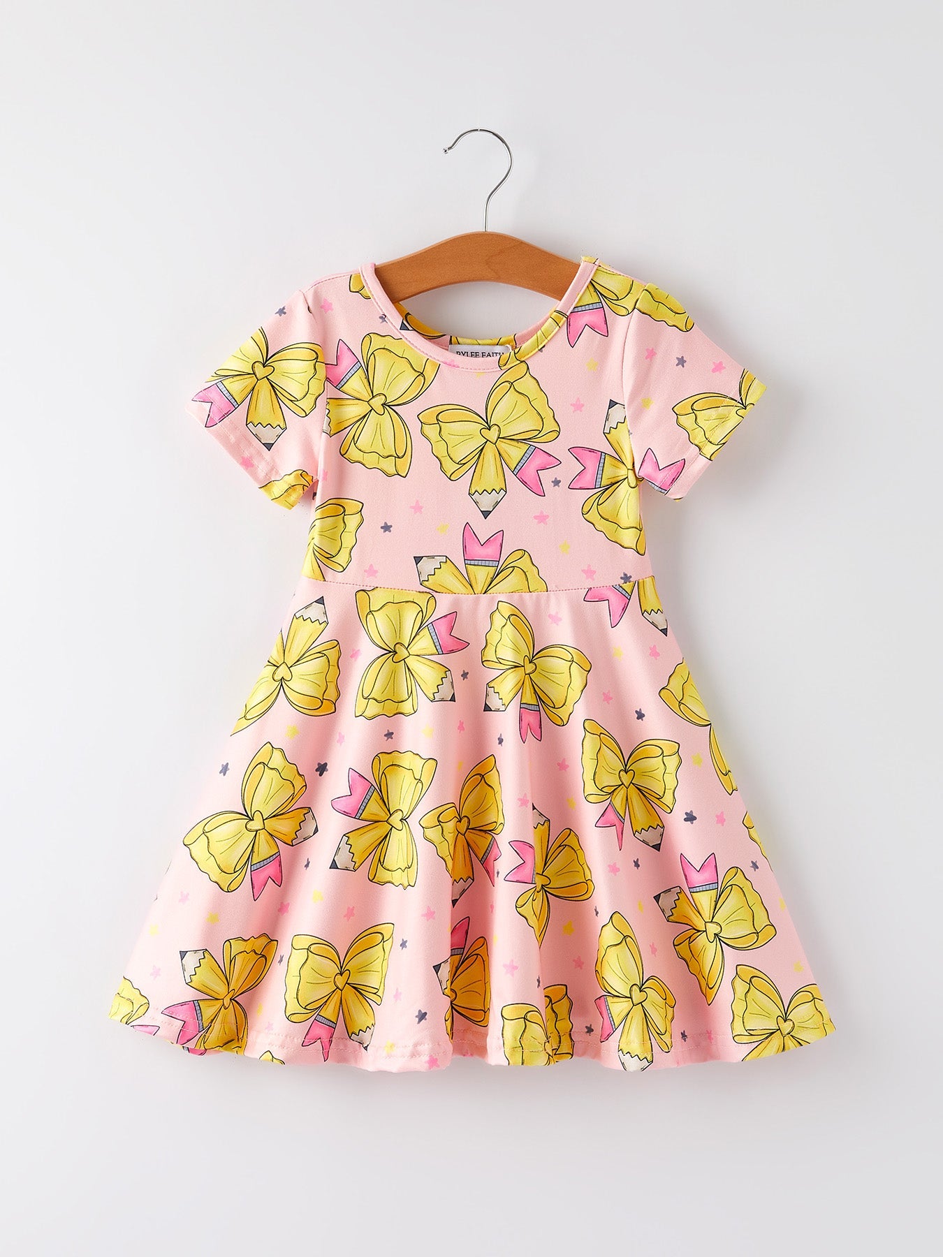 Back to School Yellow Bow Print Girls Dress - Bexa Boutique