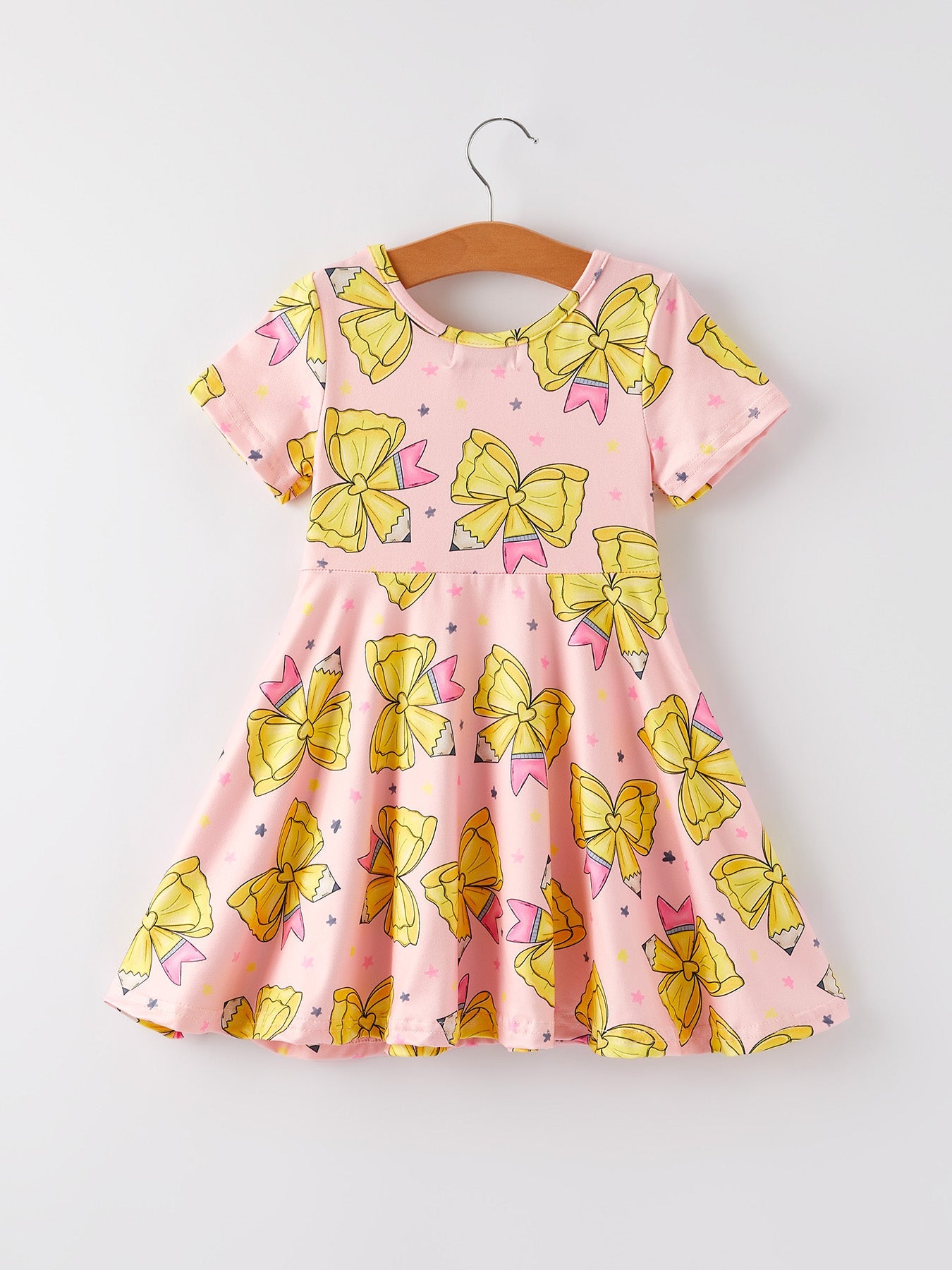 Back to School Yellow Bow Print Girls Dress - Bexa Boutique