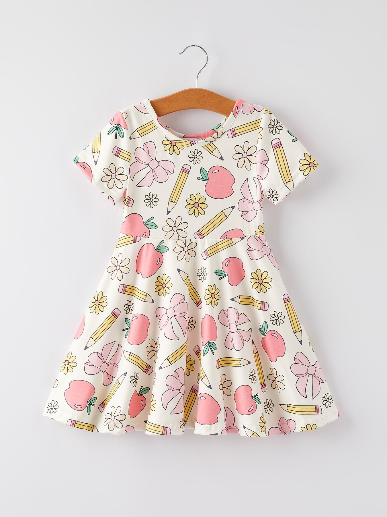 Back to School Apple, Pencil, and Floral Print Girls Dress - Bexa Boutique