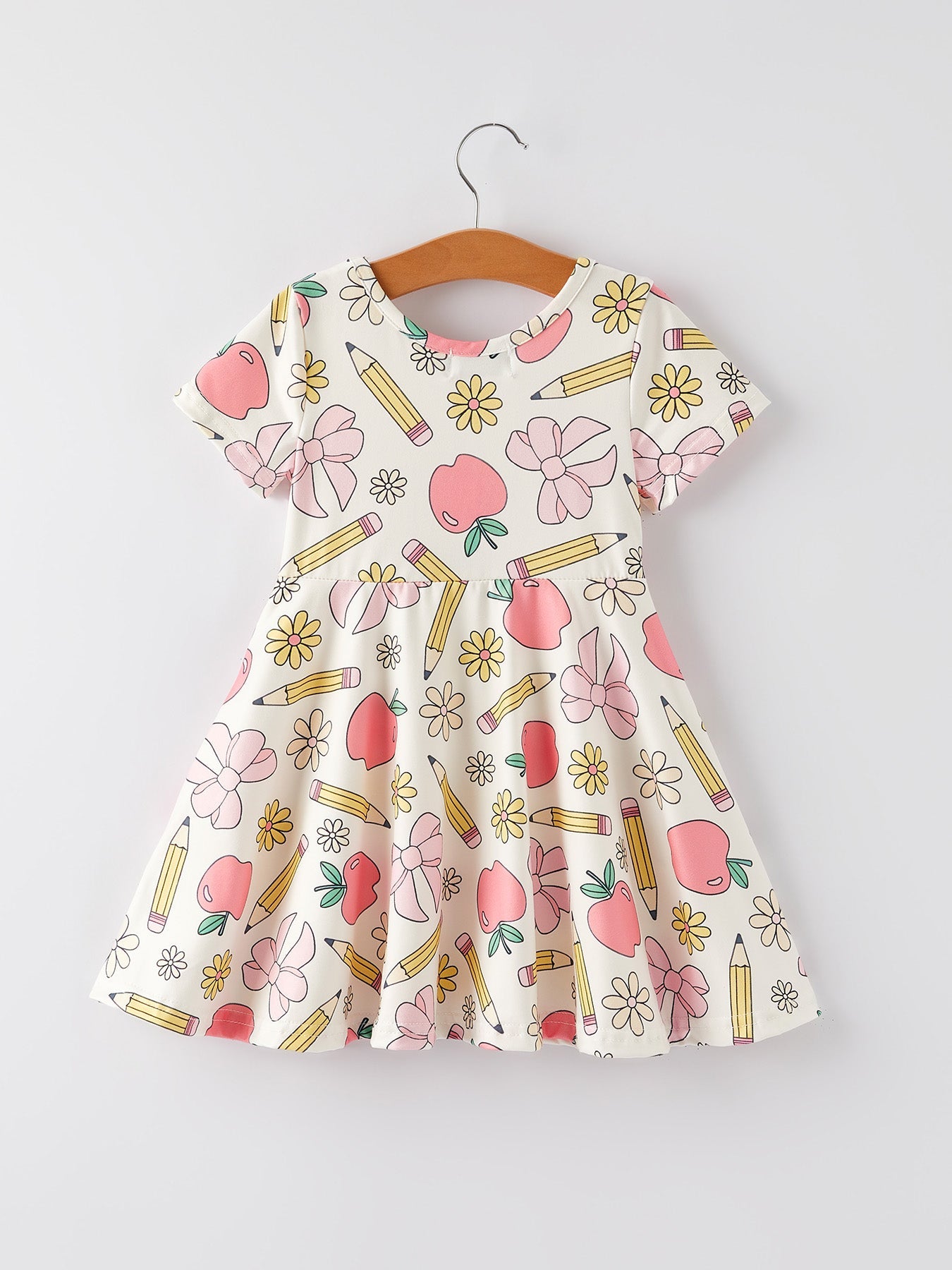 Back to School Apple, Pencil, and Floral Print Girls Dress - Bexa Boutique
