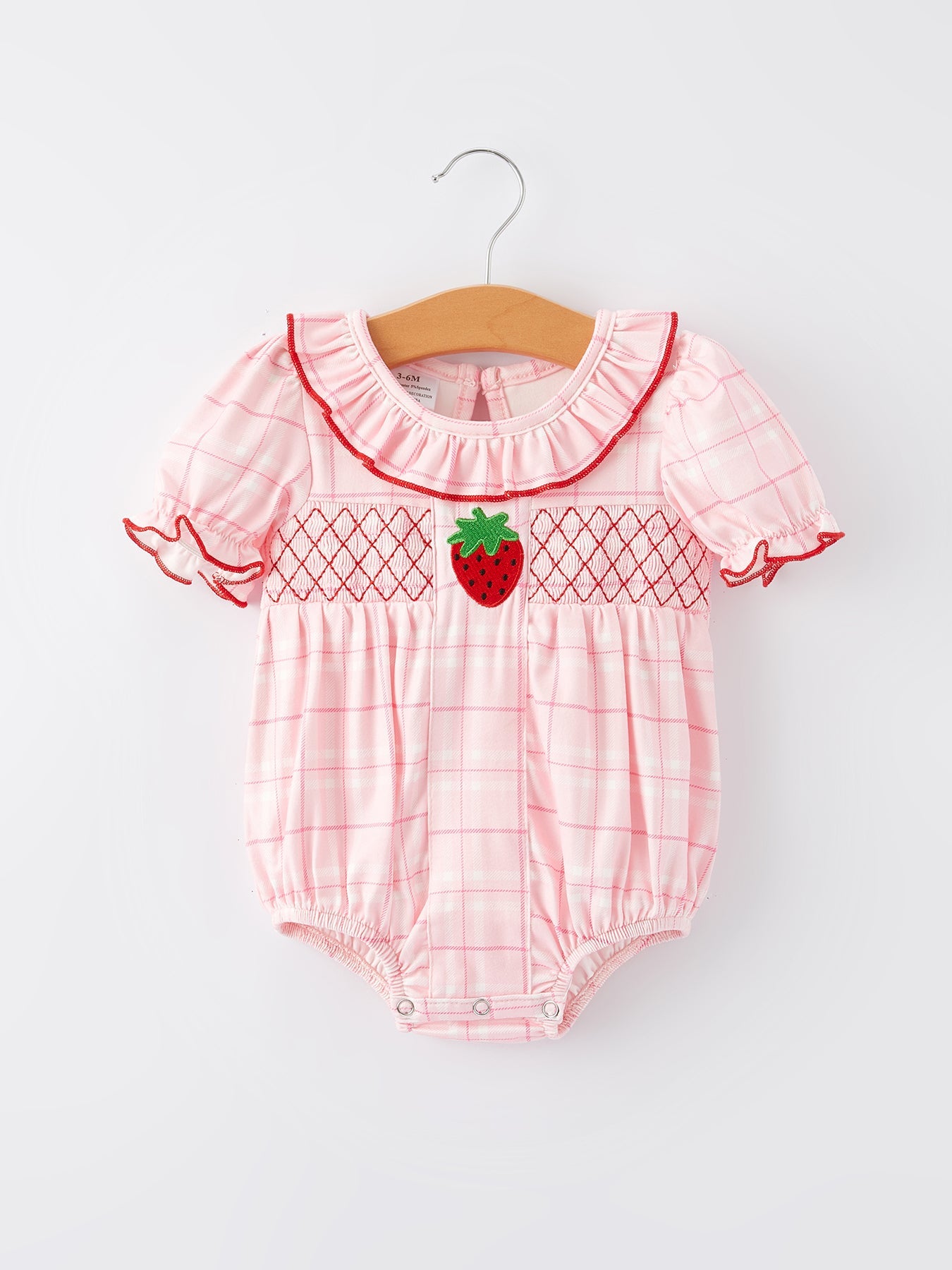 Strawberry Applique Flying Sleeves Plaid Girls' Romper - Bexa Boutique