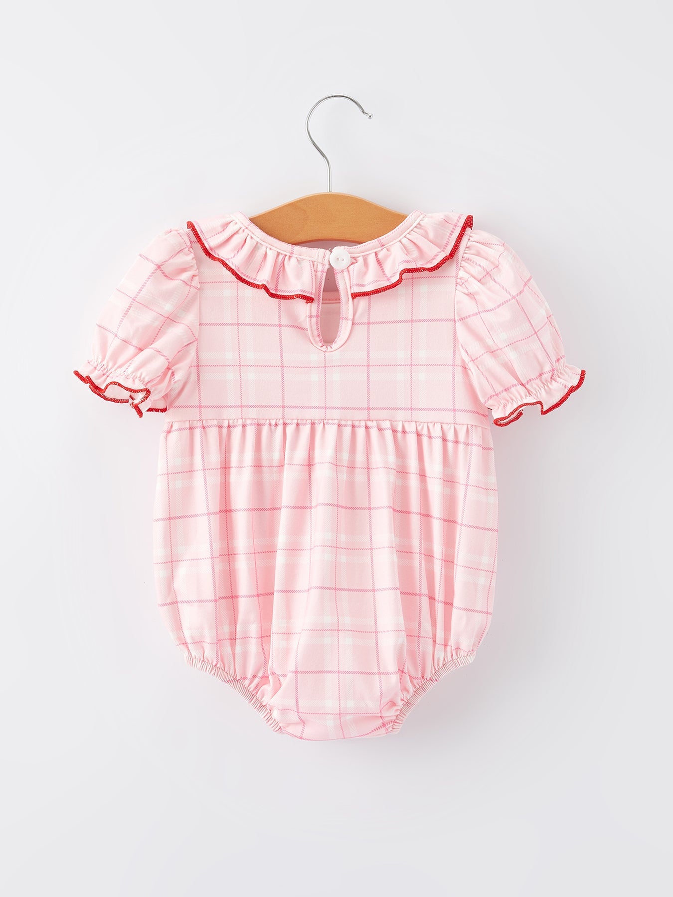 Strawberry Applique Flying Sleeves Plaid Girls' Romper - Bexa Boutique