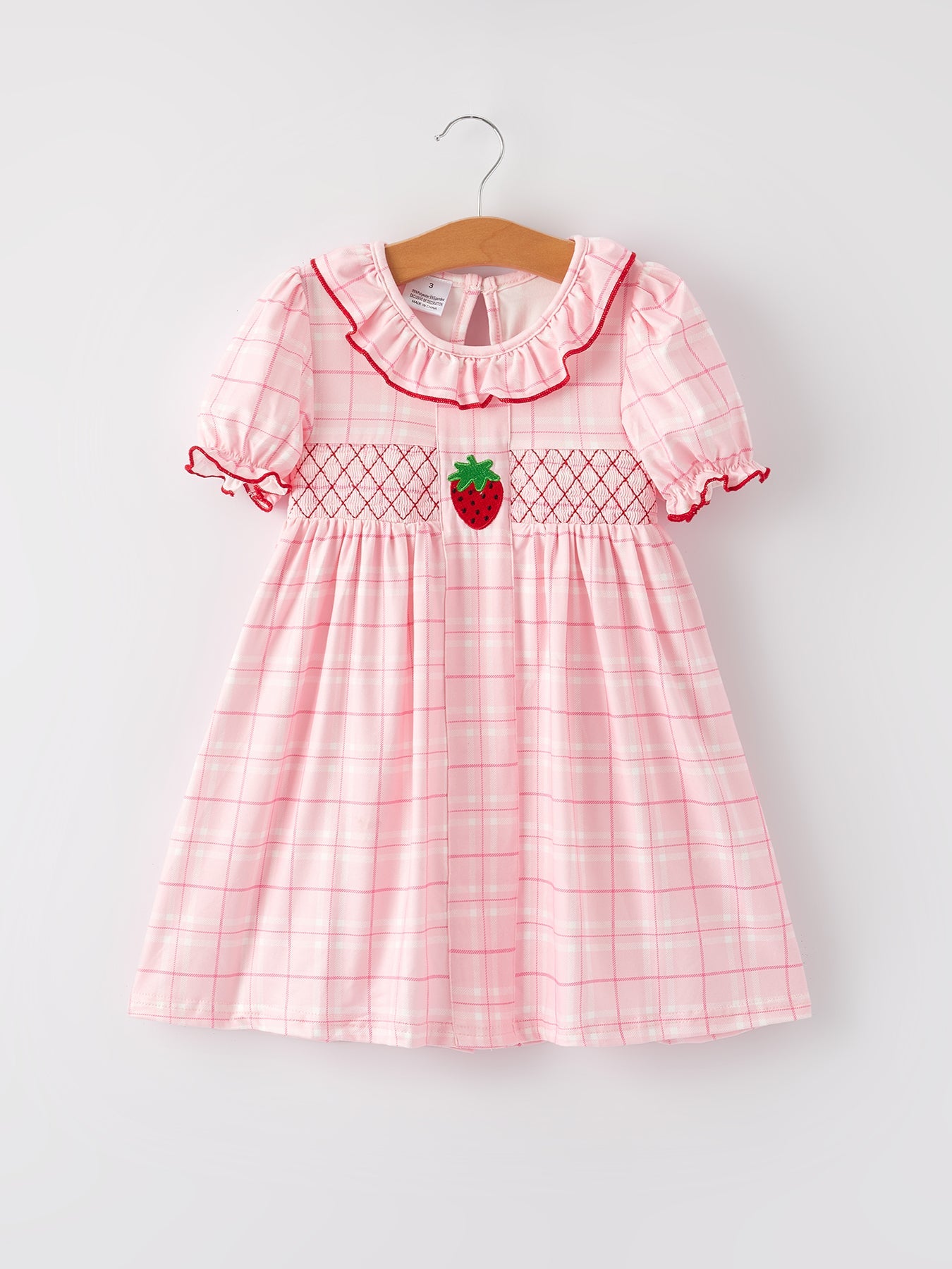 Strawberry Applique Girls Pink Plaid Dress - Bexa Boutique