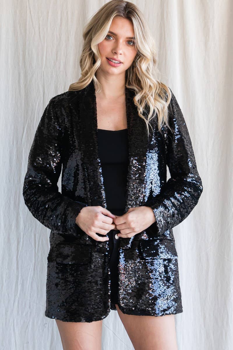 Sequin Shawl Lapel Blazer