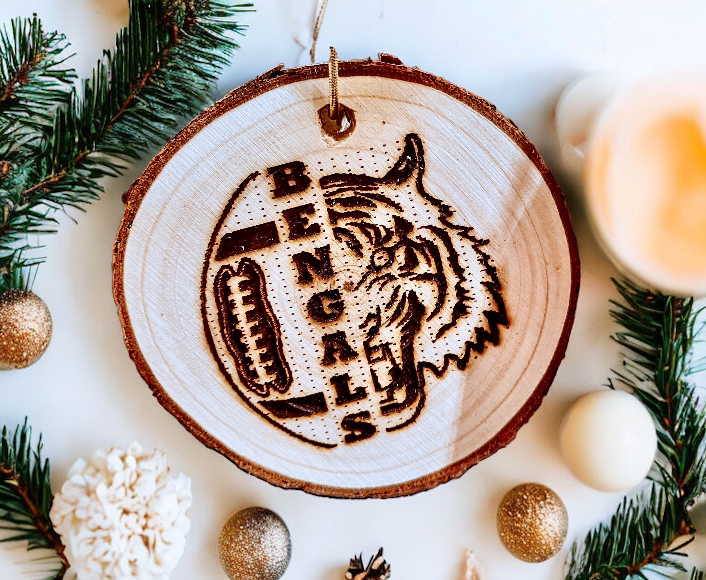 Bengals Football Tiger Engraved Wood Slice Ornament - Bexa Boutique