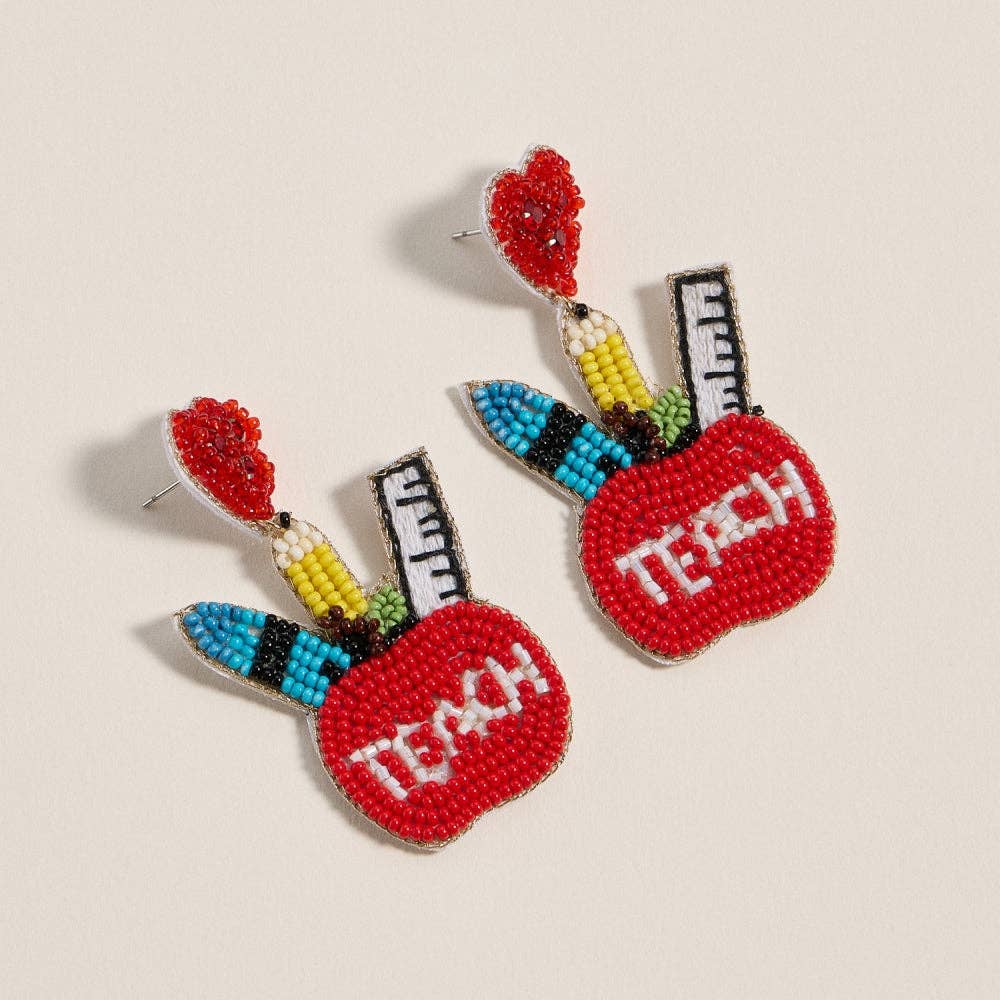 Beaded Teacher Apple Statement Earrings - MUL - Bexa Boutique