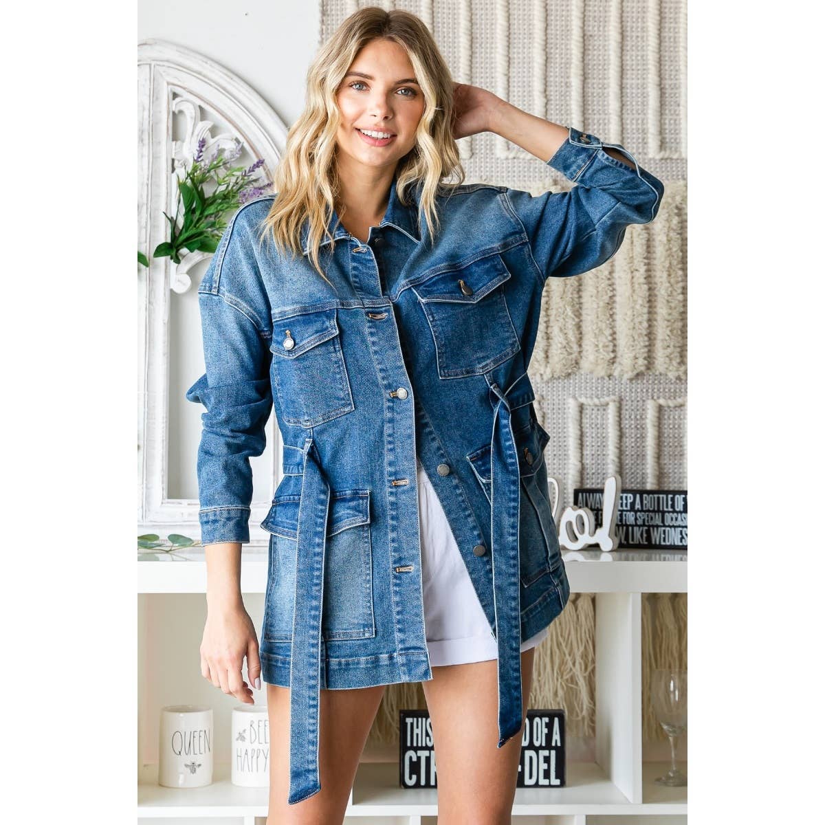 Belted Denim Utility Jacket