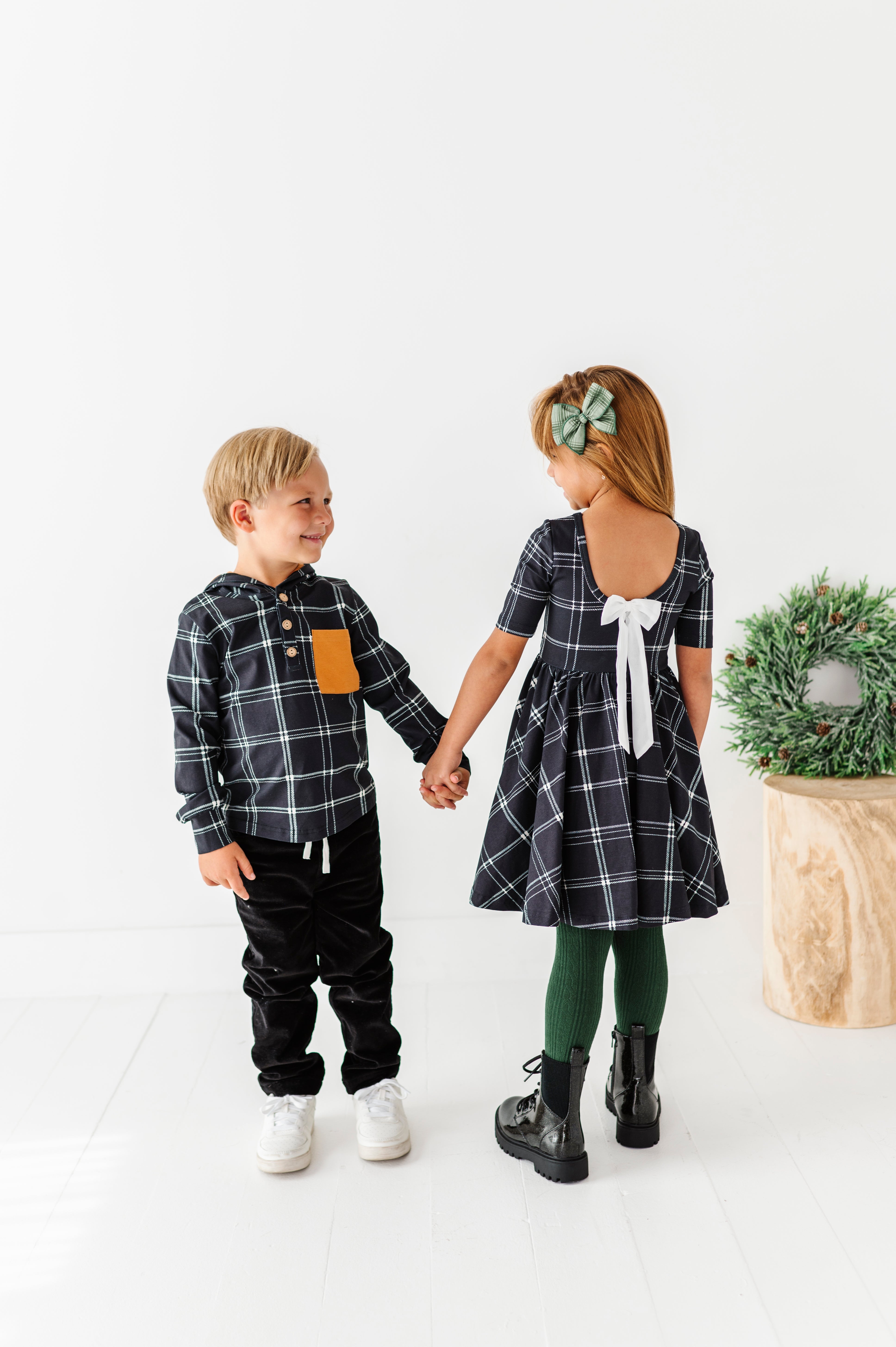 Black Plaid Dress | Scoop Back Dress