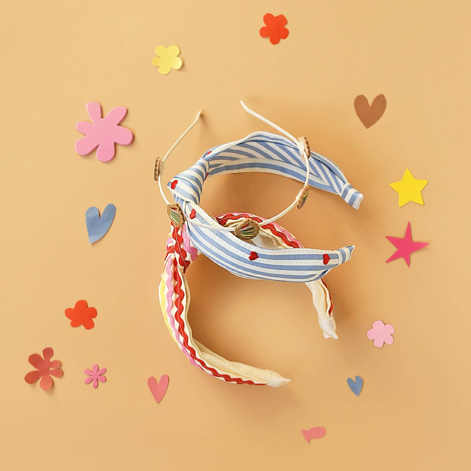 Stripe Embroidered Heart Knotted Headband