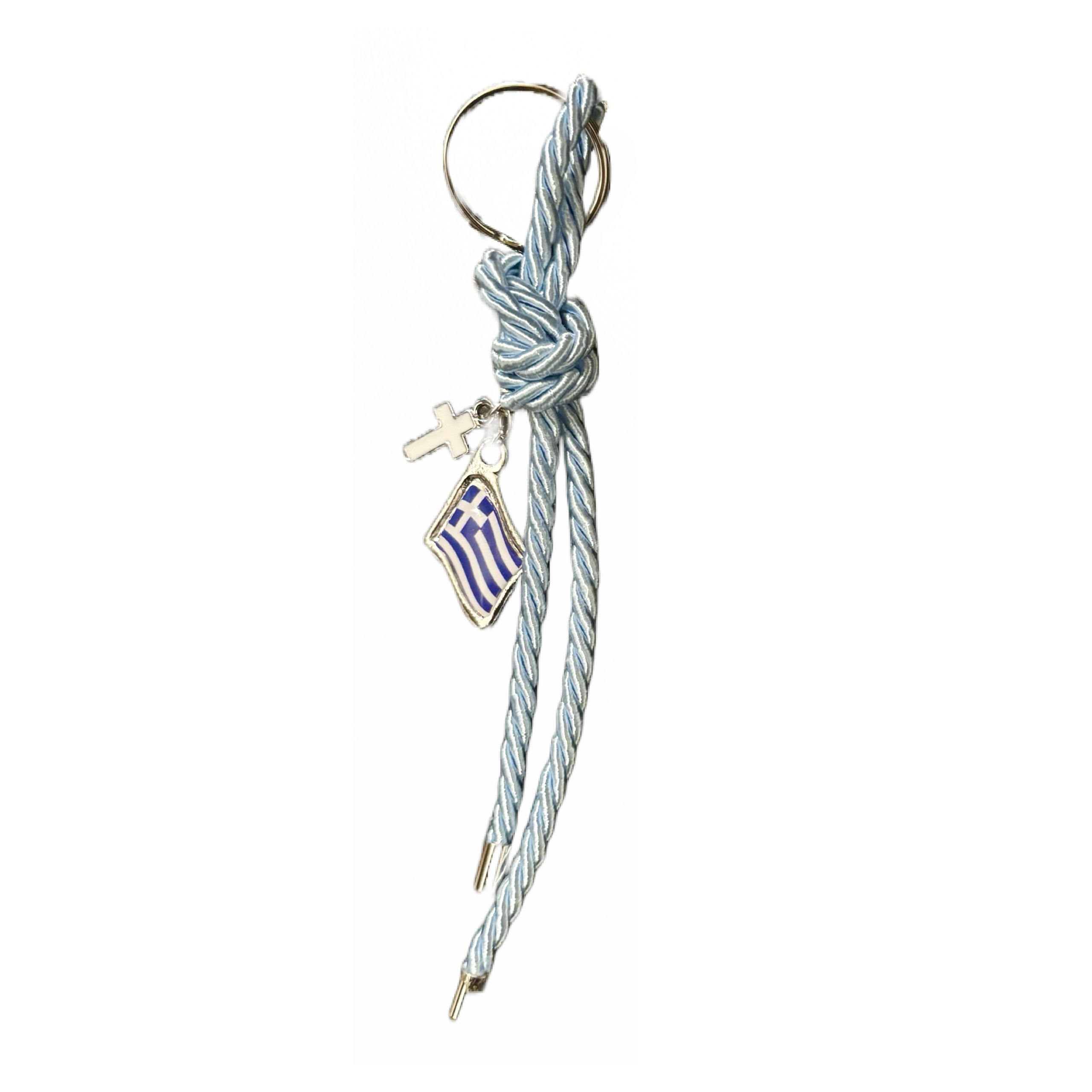 Greek Flag and Cross Keychain - Light Blue - Bexa Boutique