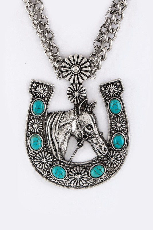 Horse Shoe Pendant Necklace Set - Red - Bexa Boutique